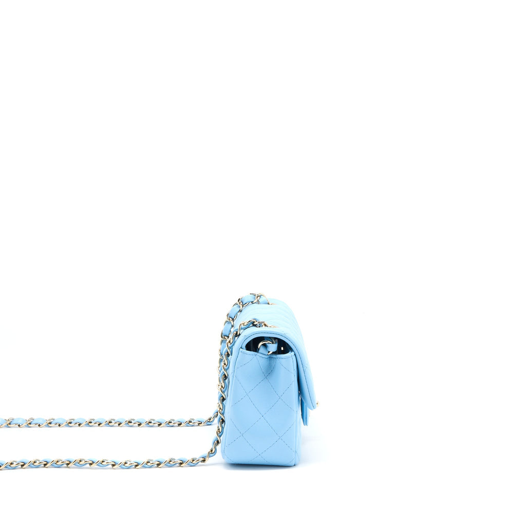 CHANEL MINI RECTANGULAR FLAP BAG LAMBSKIN BLUE LGHW (MICROCHIP)