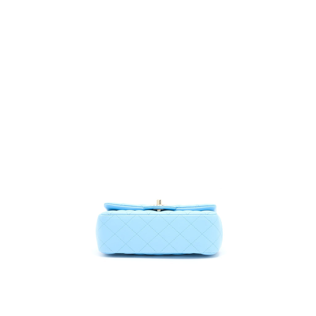 CHANEL MINI RECTANGULAR FLAP BAG LAMBSKIN BLUE LGHW (MICROCHIP)