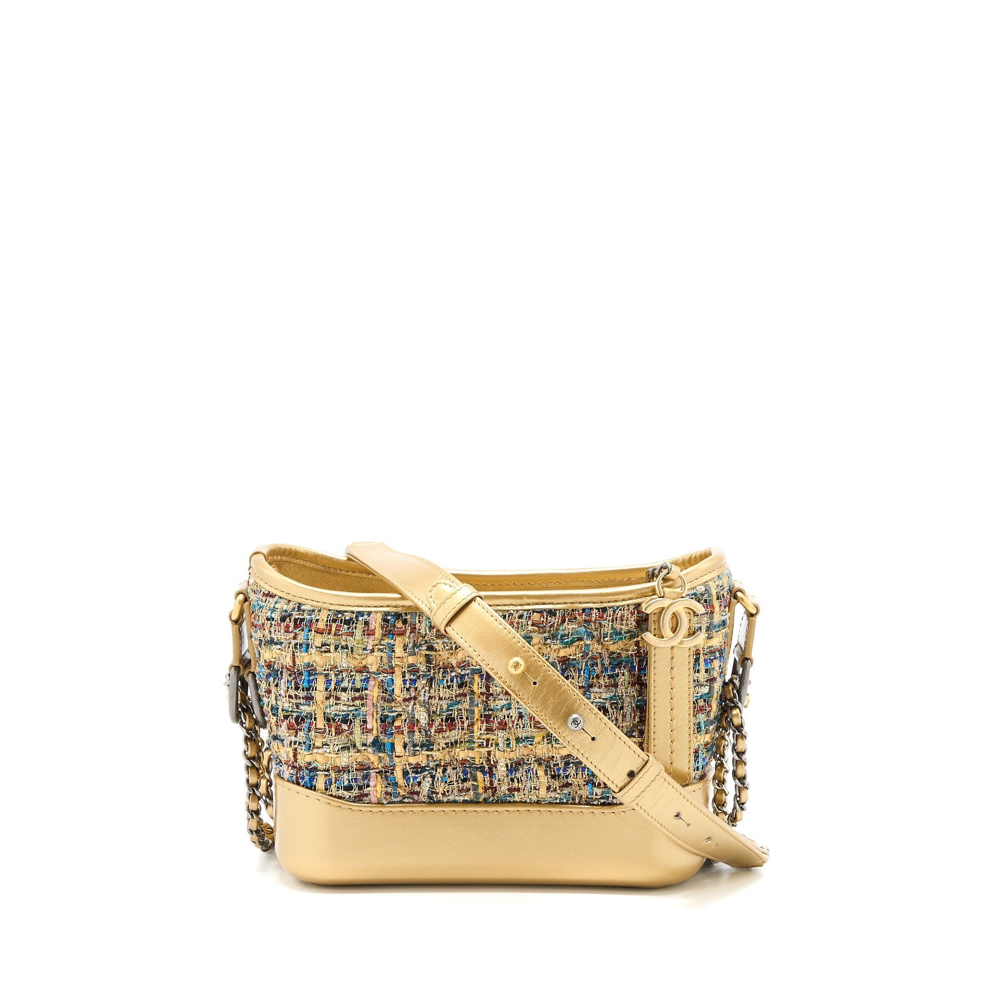 CHANEL SMALL GABRIELLE HOBO BAG TWEED GOLD/MULTICOLOUR