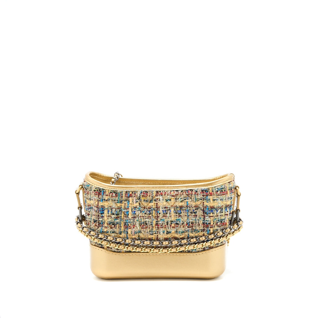 CHANEL SMALL GABRIELLE HOBO BAG TWEED GOLD/MULTICOLOUR