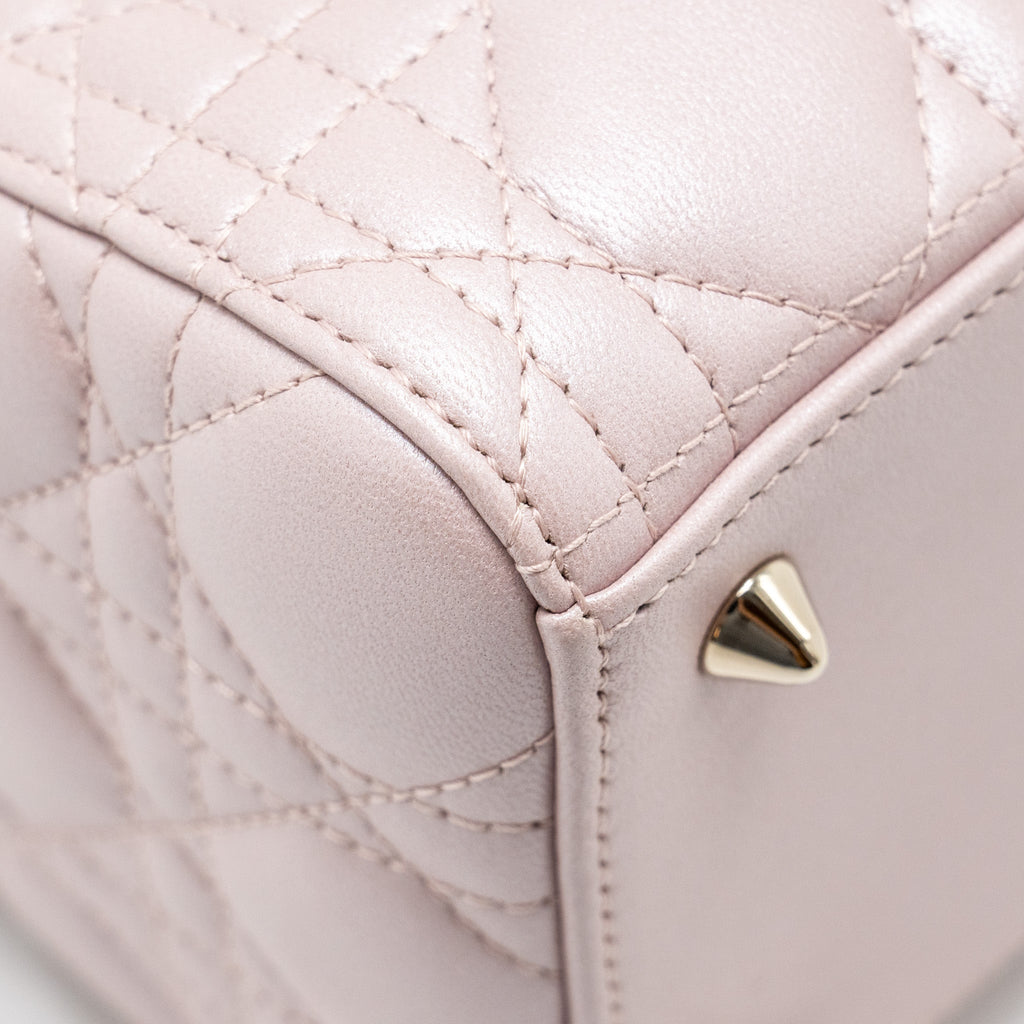 DIOR MEDIUM LADY DIOR LAMBSKIN IRIDESCENT PINK LGHW