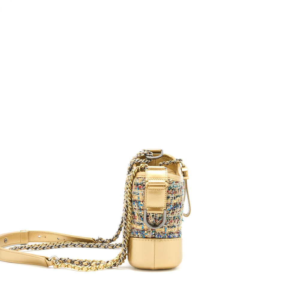 CHANEL SMALL GABRIELLE HOBO BAG TWEED GOLD/MULTICOLOUR