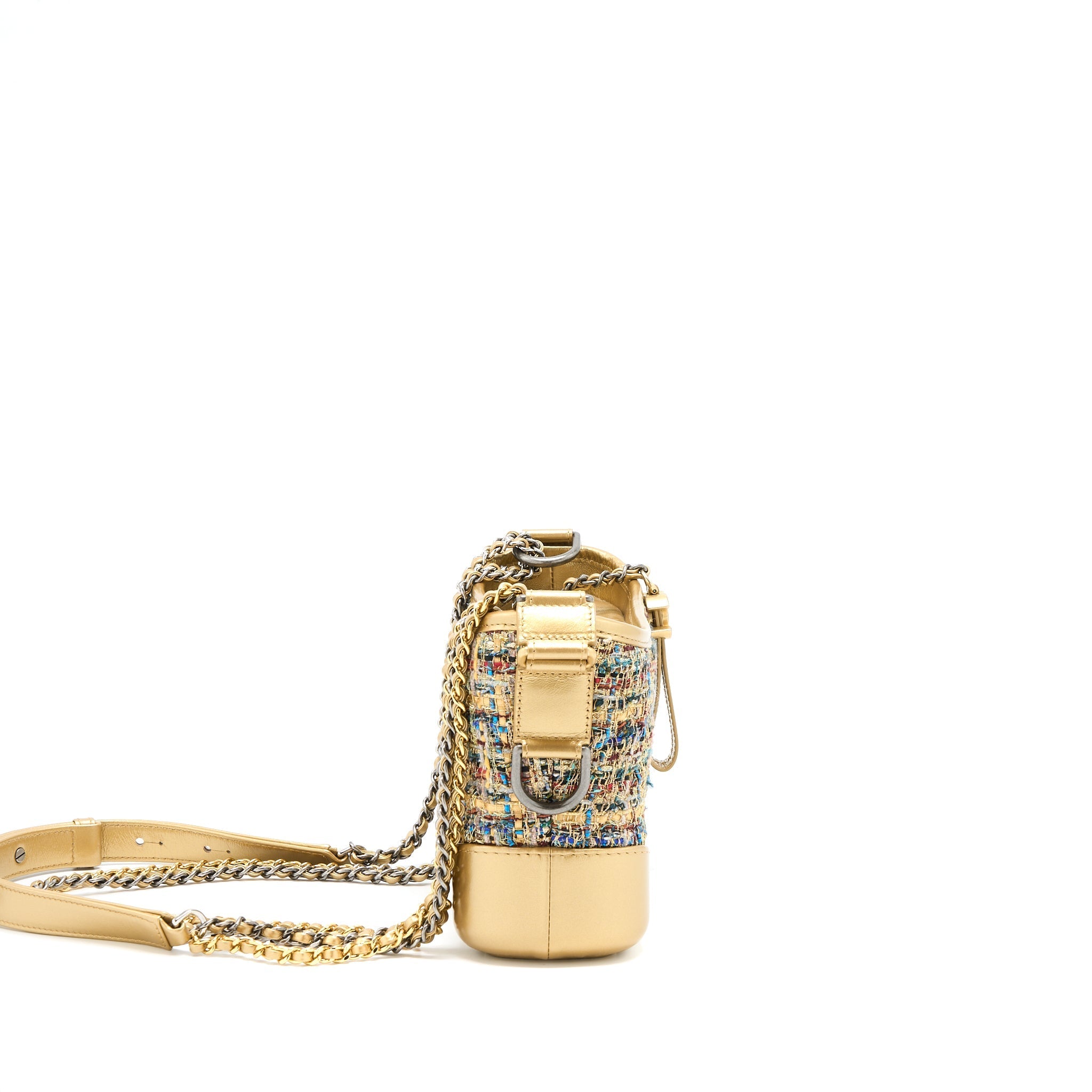 CHANEL SMALL GABRIELLE HOBO BAG TWEED GOLD/MULTICOLOUR