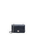 CHANEL MINI RECTANGULAR FLAP BAG CHEVRON LAMBSKIN NAVY SHW