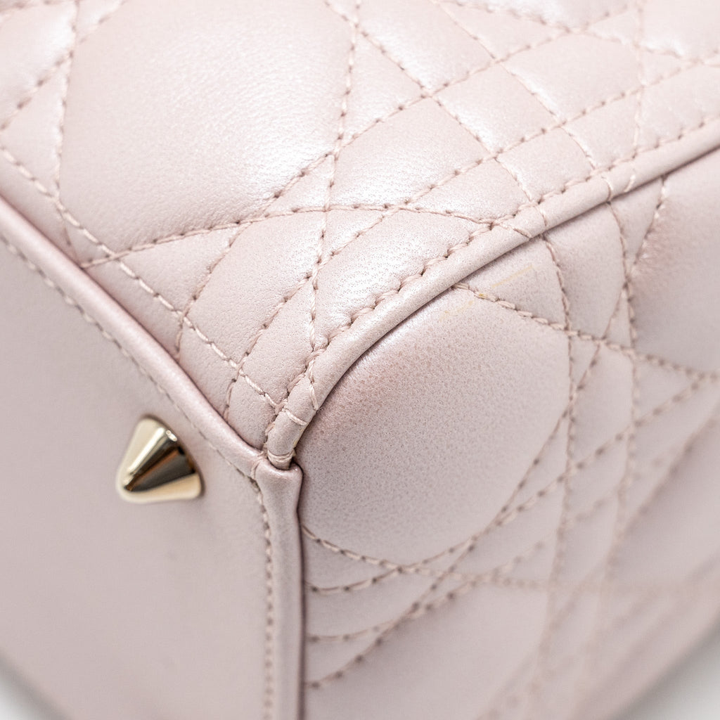 DIOR MEDIUM LADY DIOR LAMBSKIN IRIDESCENT PINK LGHW