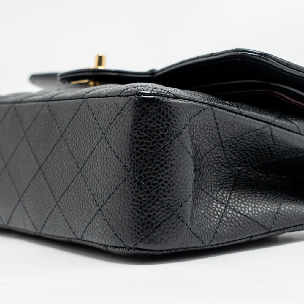 CHANEL SMALL CLASSIC DOUBLE FLAP CAVIAR BLACK GHW (MICROCHIP)