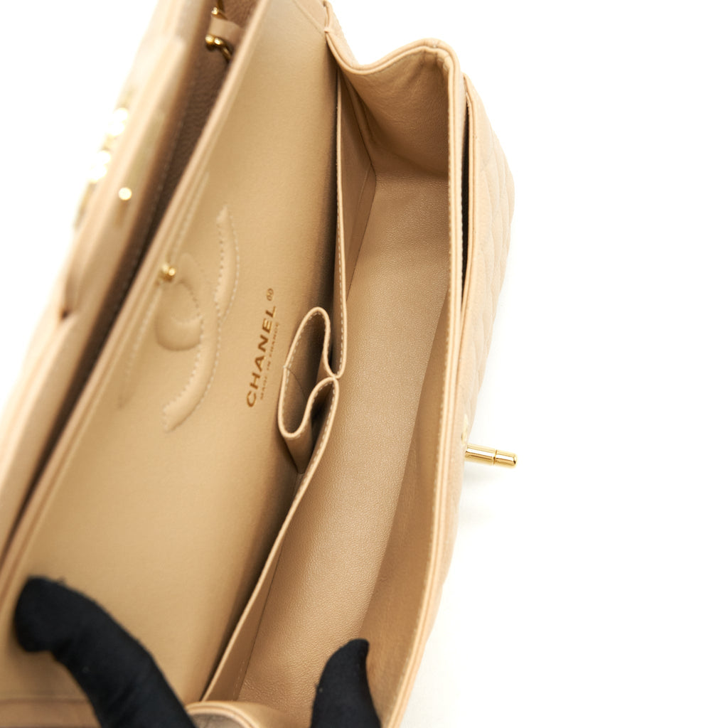 CHANEL CLASSIC DOUBLE FLAP BAG CAVIAR BEIGE GHW