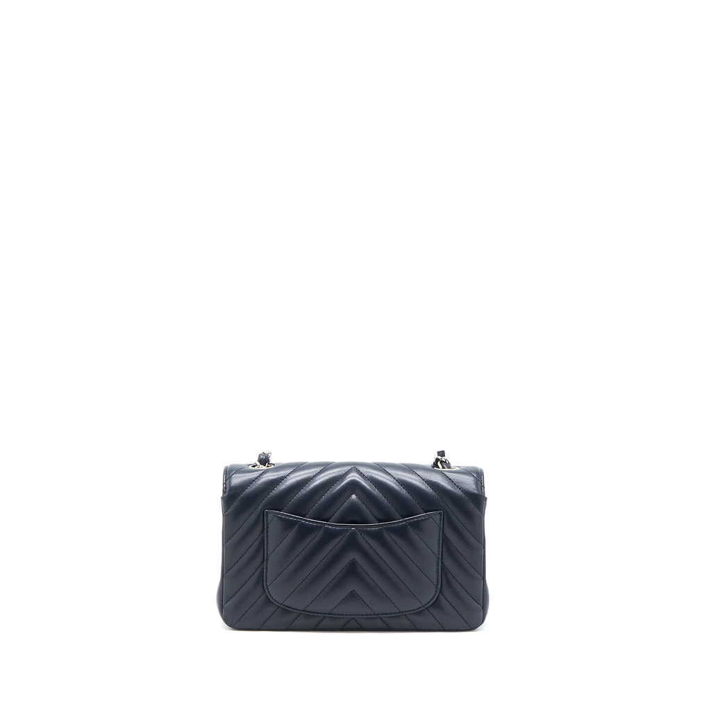 CHANEL MINI RECTANGULAR FLAP BAG CHEVRON LAMBSKIN NAVY SHW