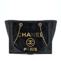 CHANEL DEAUVILLE TOTE BAG CALFSKIN BLACK WITH DETAIL LOGO GHW