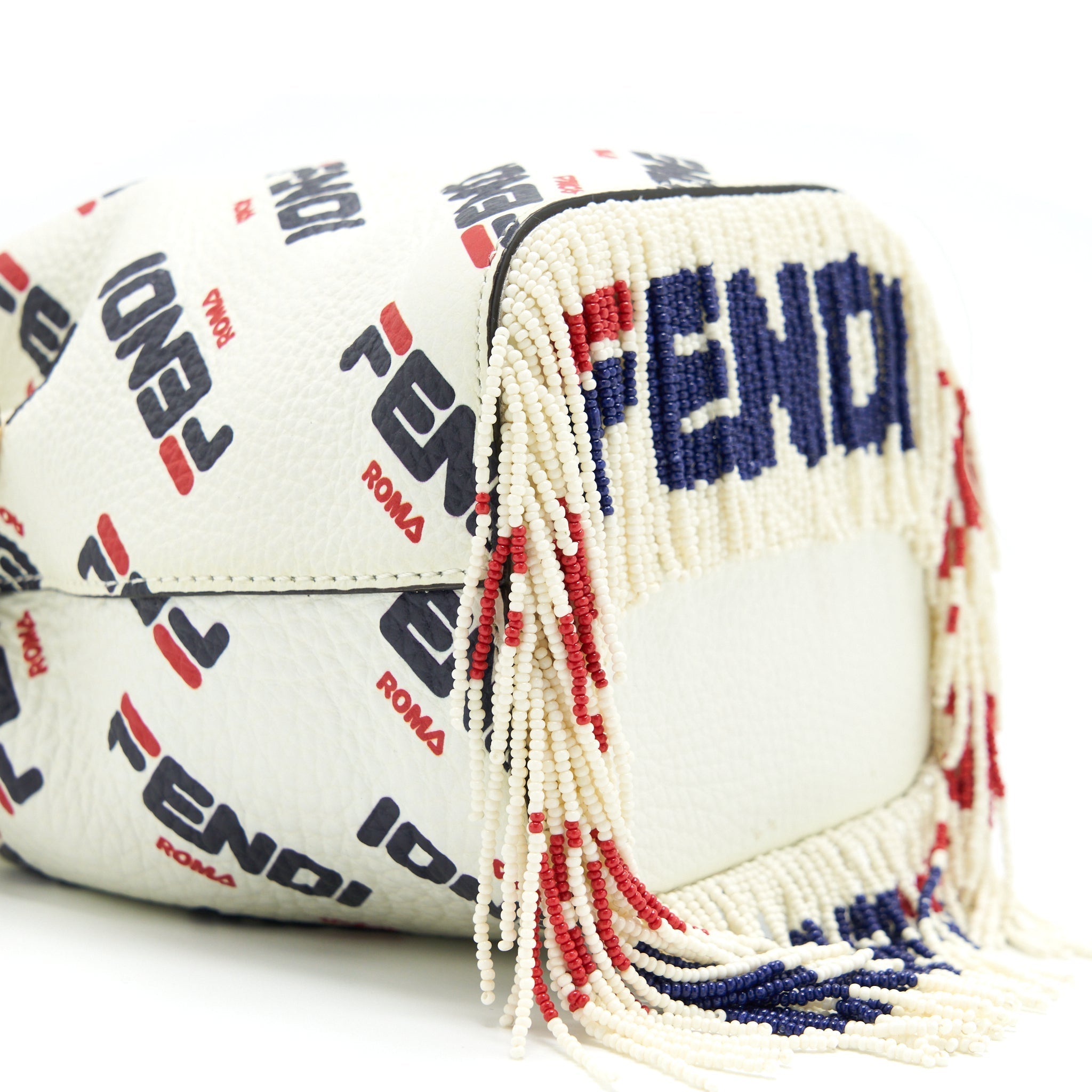 FENDI X FILA MINI LOGO MON TRESOR DRAWSTRING BUCKET BAG WHITE GHW