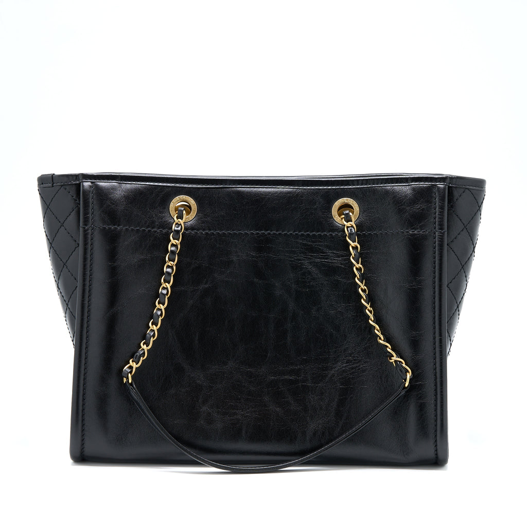 CHANEL DEAUVILLE TOTE BAG CALFSKIN BLACK WITH DETAIL LOGO GHW