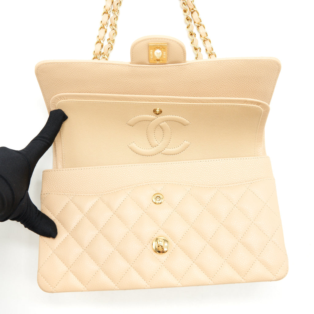 CHANEL CLASSIC DOUBLE FLAP BAG CAVIAR BEIGE GHW
