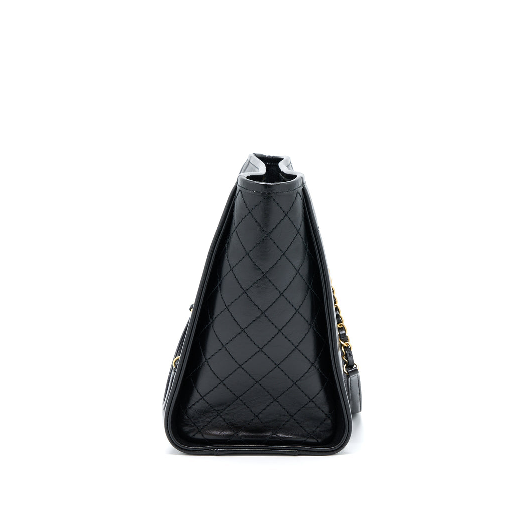 CHANEL DEAUVILLE TOTE BAG CALFSKIN BLACK WITH DETAIL LOGO GHW