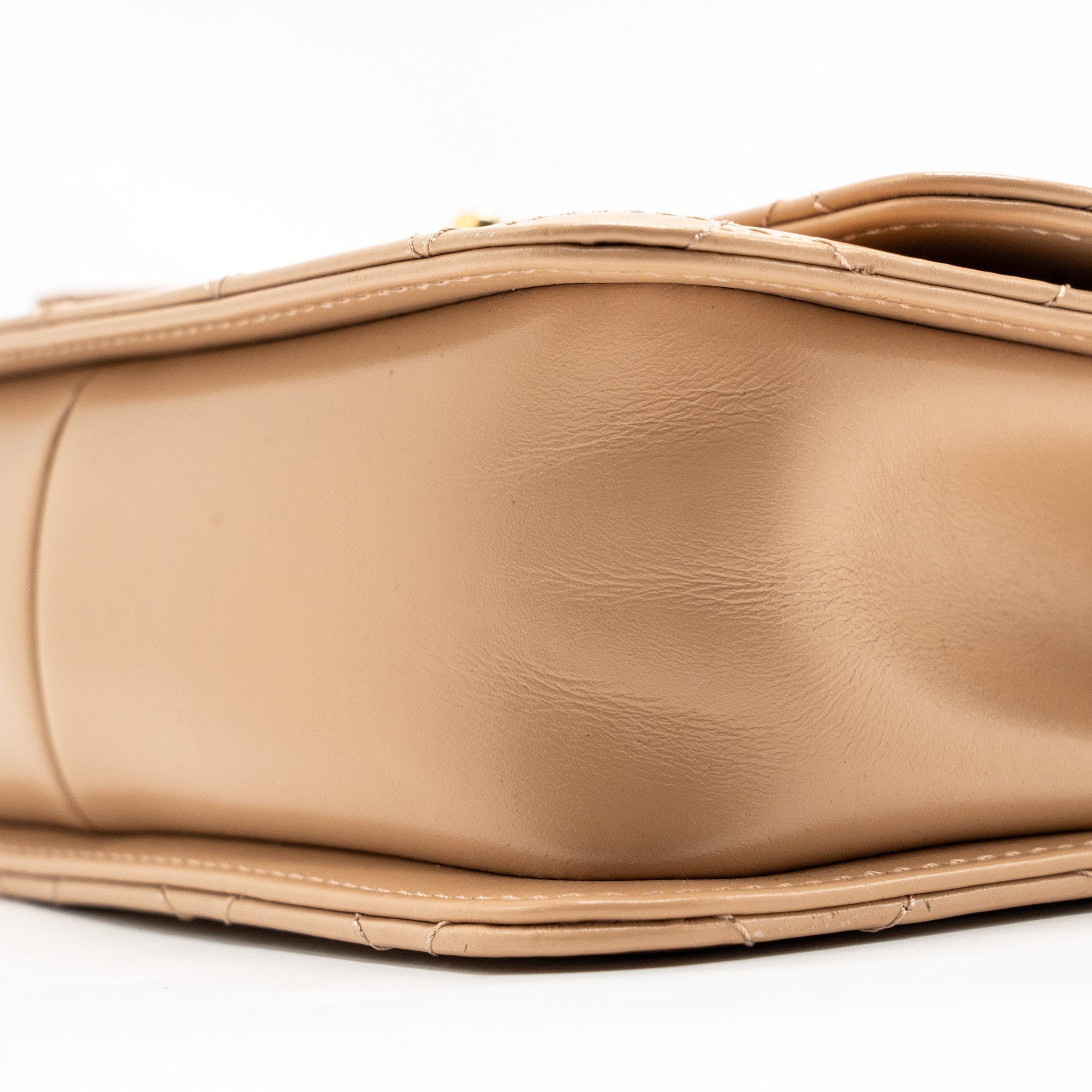 CHANEL GOLD CRUSH FLAP BAG CALFSKIN BEIGE GHW (MICROCHIP)