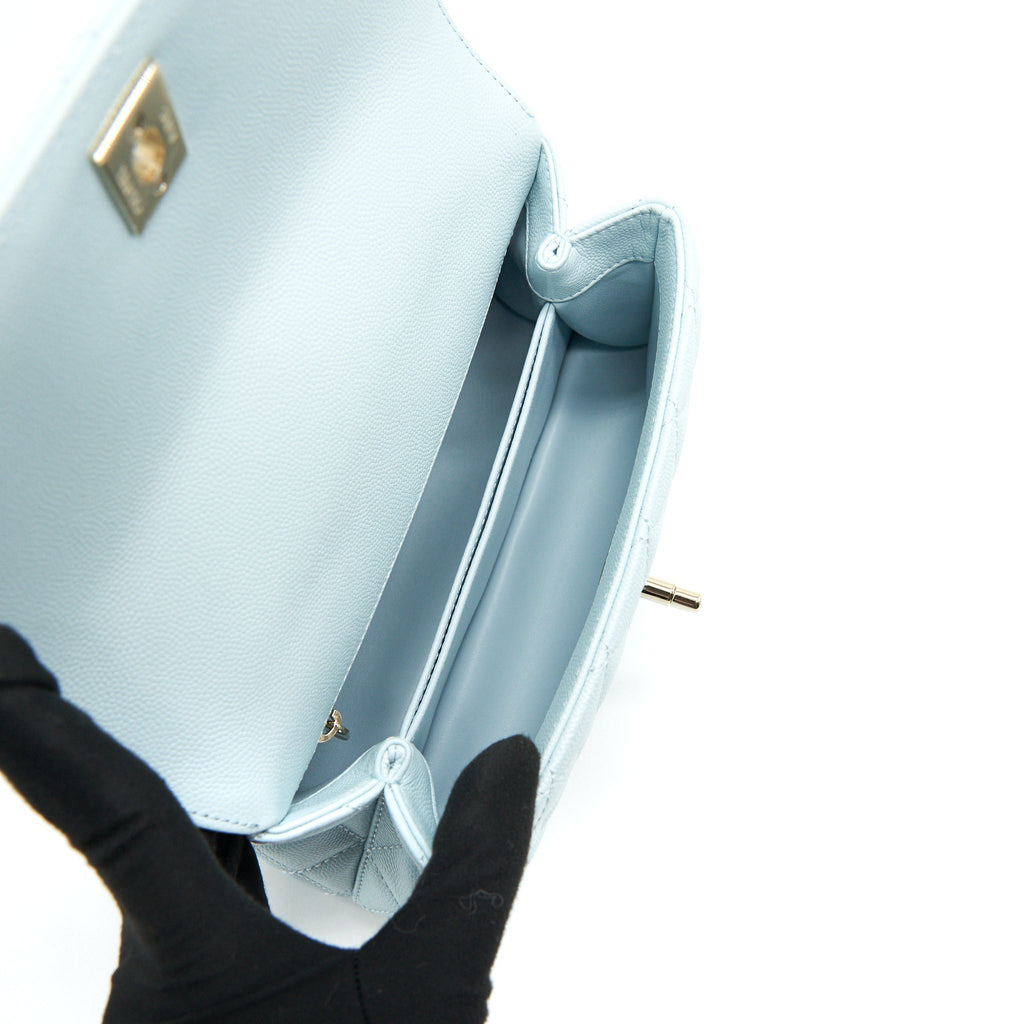 CHANEL 21K BABY BLUE COCO HANDLE SMALL (OLD MINI) 24CM LGHW (MICROCHIP)