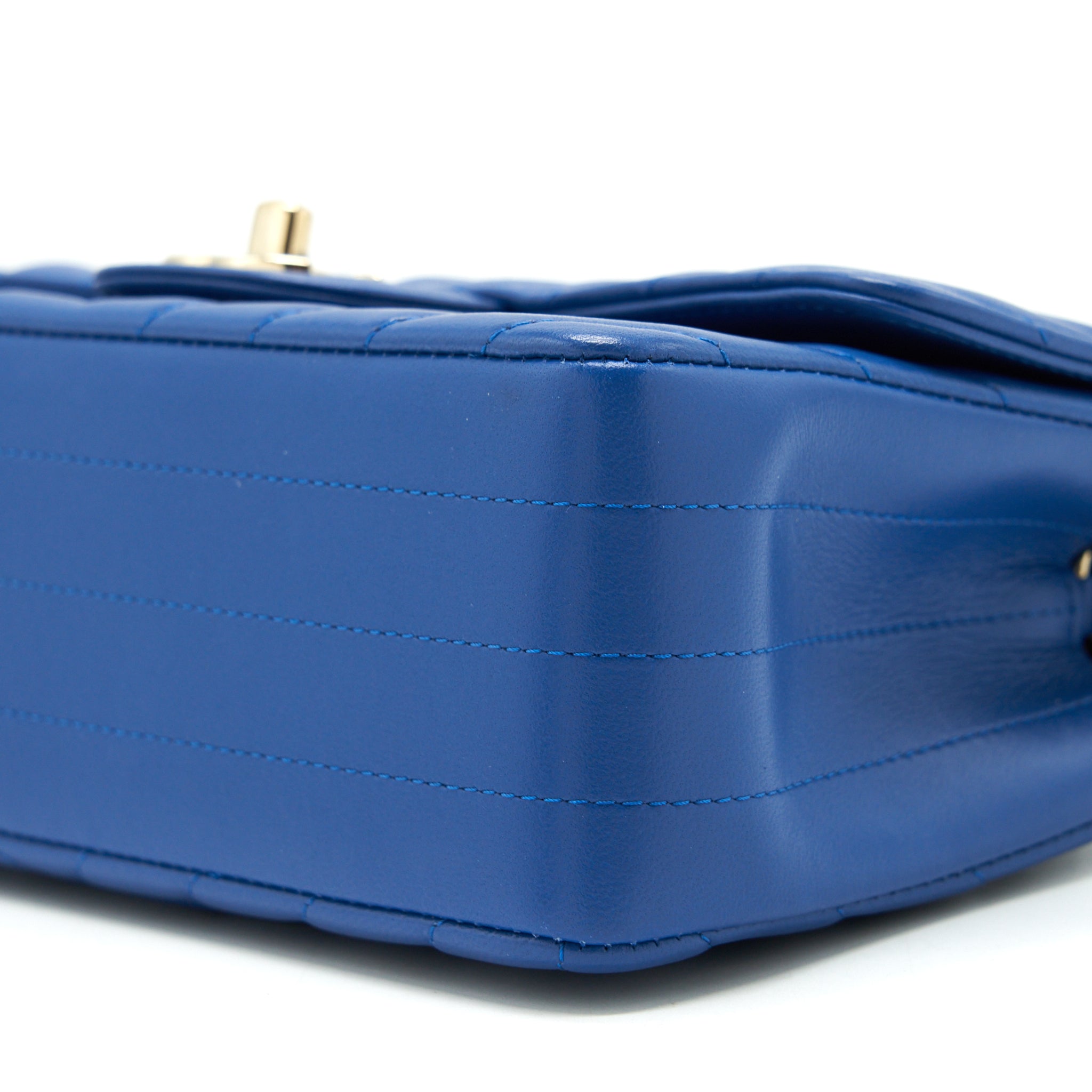 CHANEL MINI RECTANGULAR FLAP BAG CHEVRON LAMBSKIN BLUE LGHW