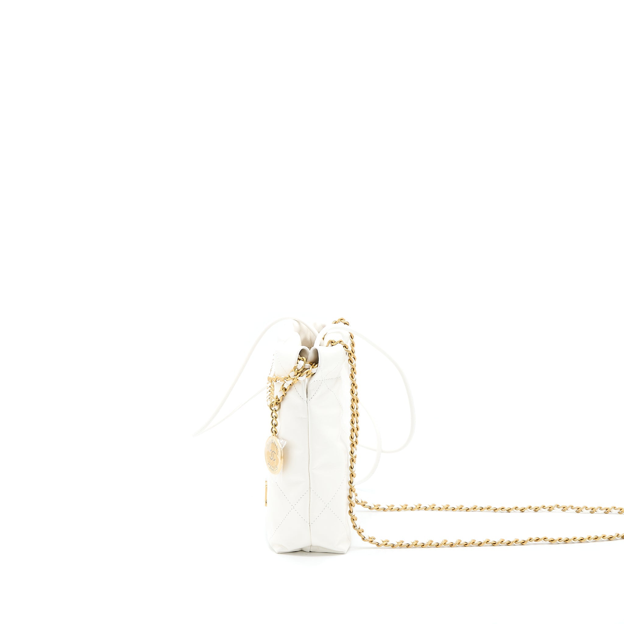 CHANEL 23S MINI 22 BAG SHINY CALFSKIN WHITE GHW (MICROCHIP)