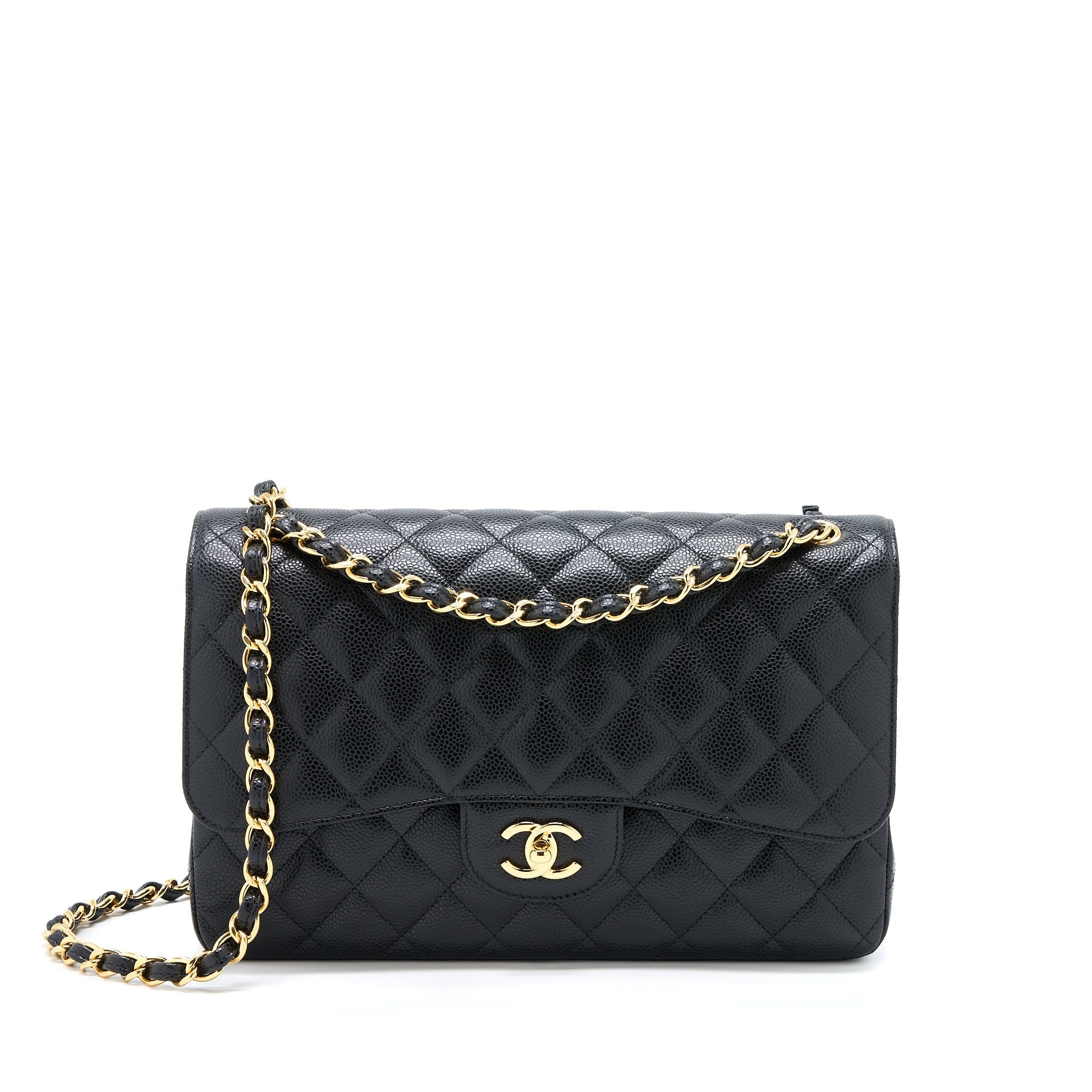 CHANEL CLASSIC JUMBO DOUBLE FLAP CAVIAR BLACK GHW (MICROCHIP)