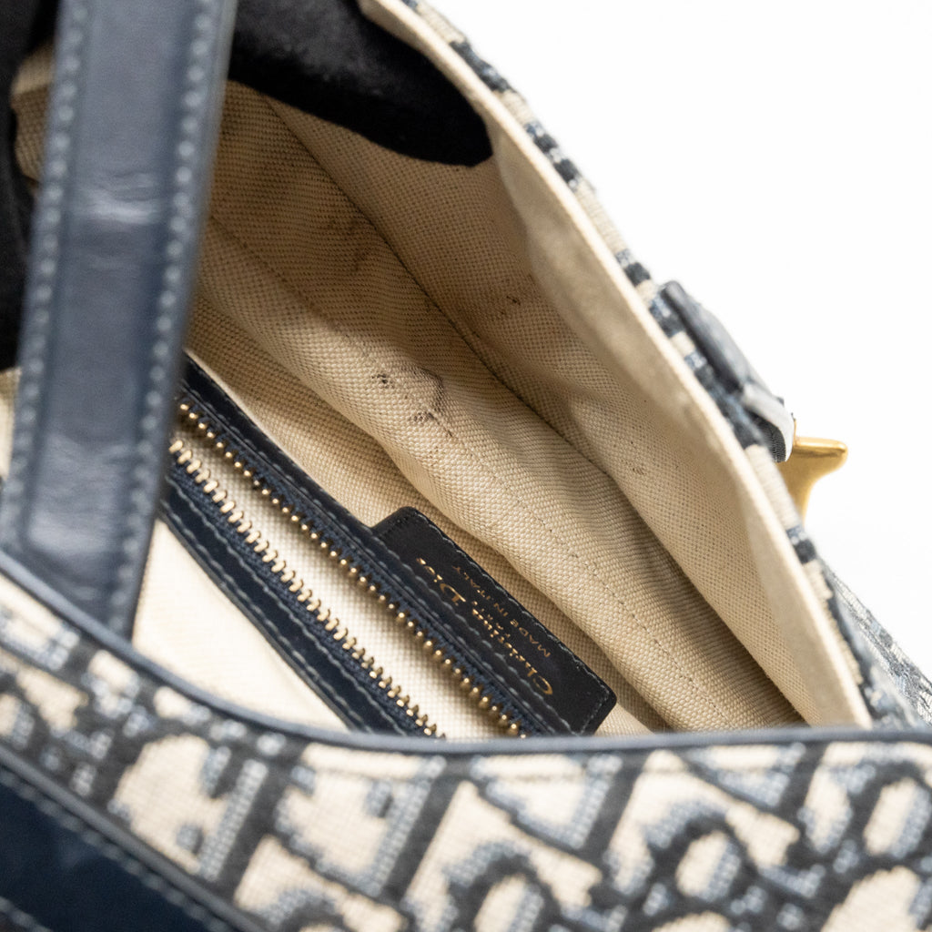 DIOR MEDIUM SADDLE BAG OBLIQUE CANVAS BLUE GHW