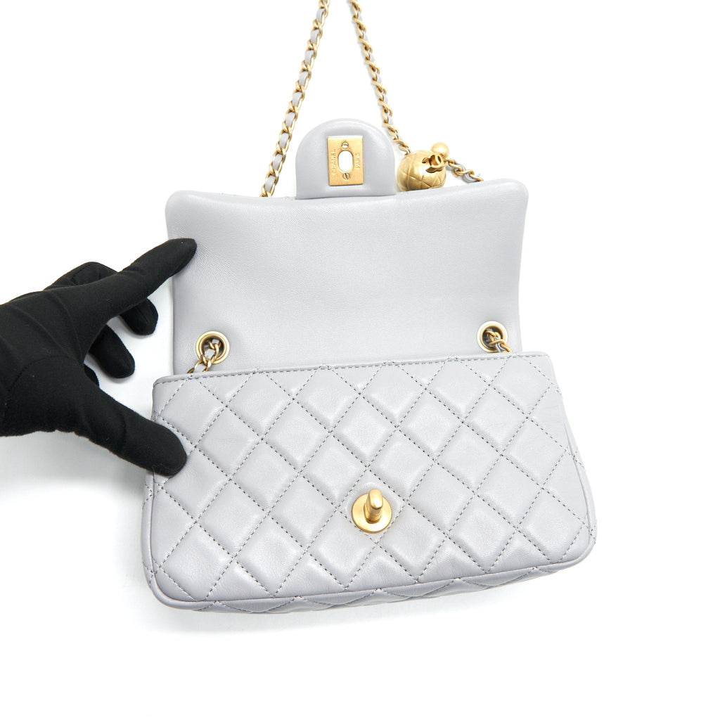 CHANEL 21B PEARL CRUSH MINI RECTANGULAR FLAP BAG GREY GHW