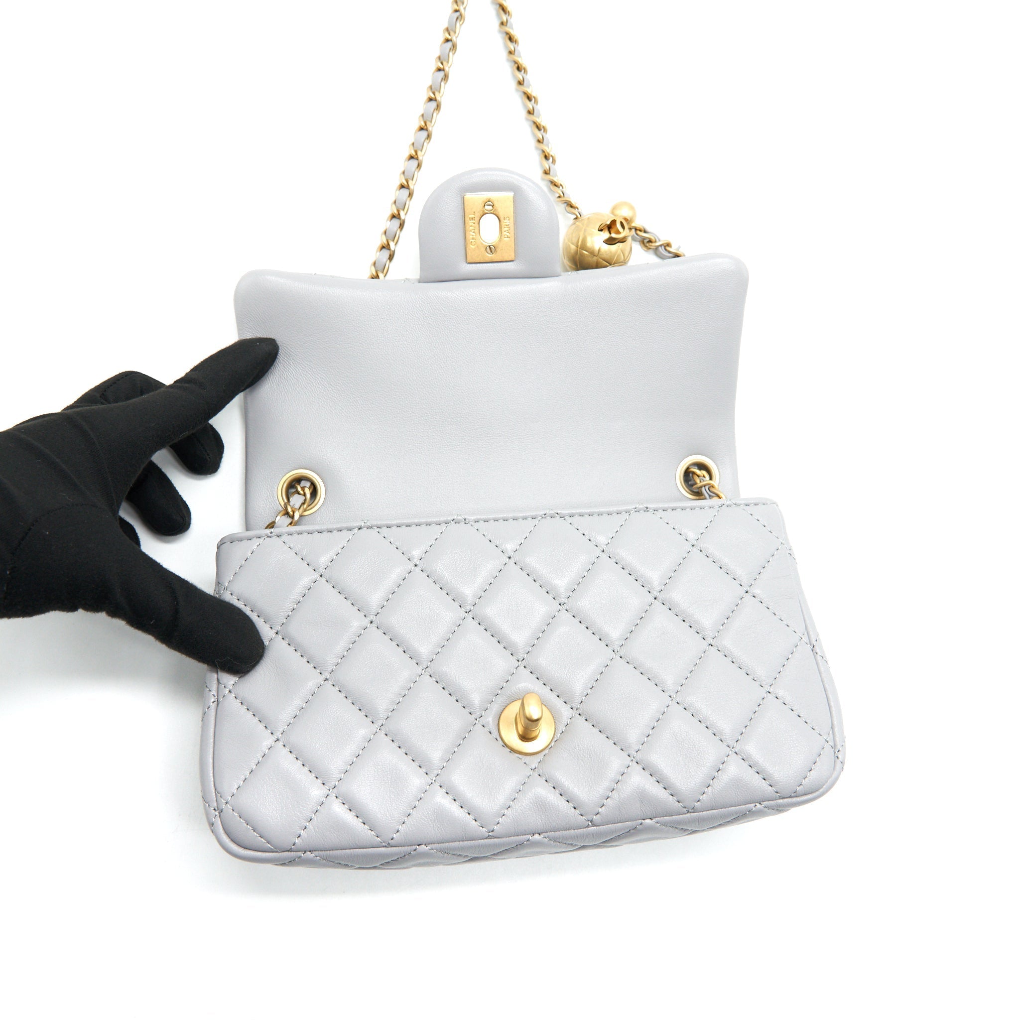 CHANEL 21B PEARL CRUSH MINI RECTANGULAR FLAP BAG GREY GHW