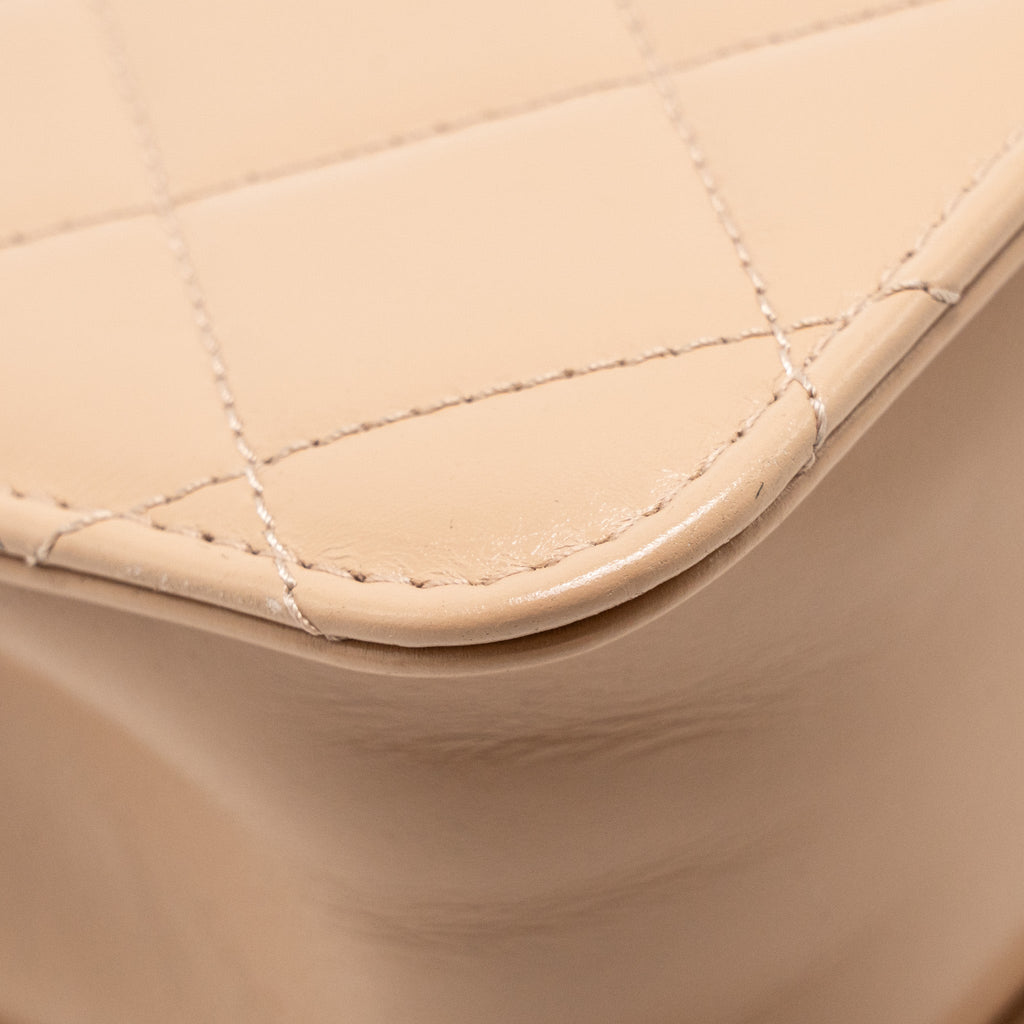 CHANEL GOLD CRUSH FLAP BAG CALFSKIN BEIGE GHW (MICROCHIP)