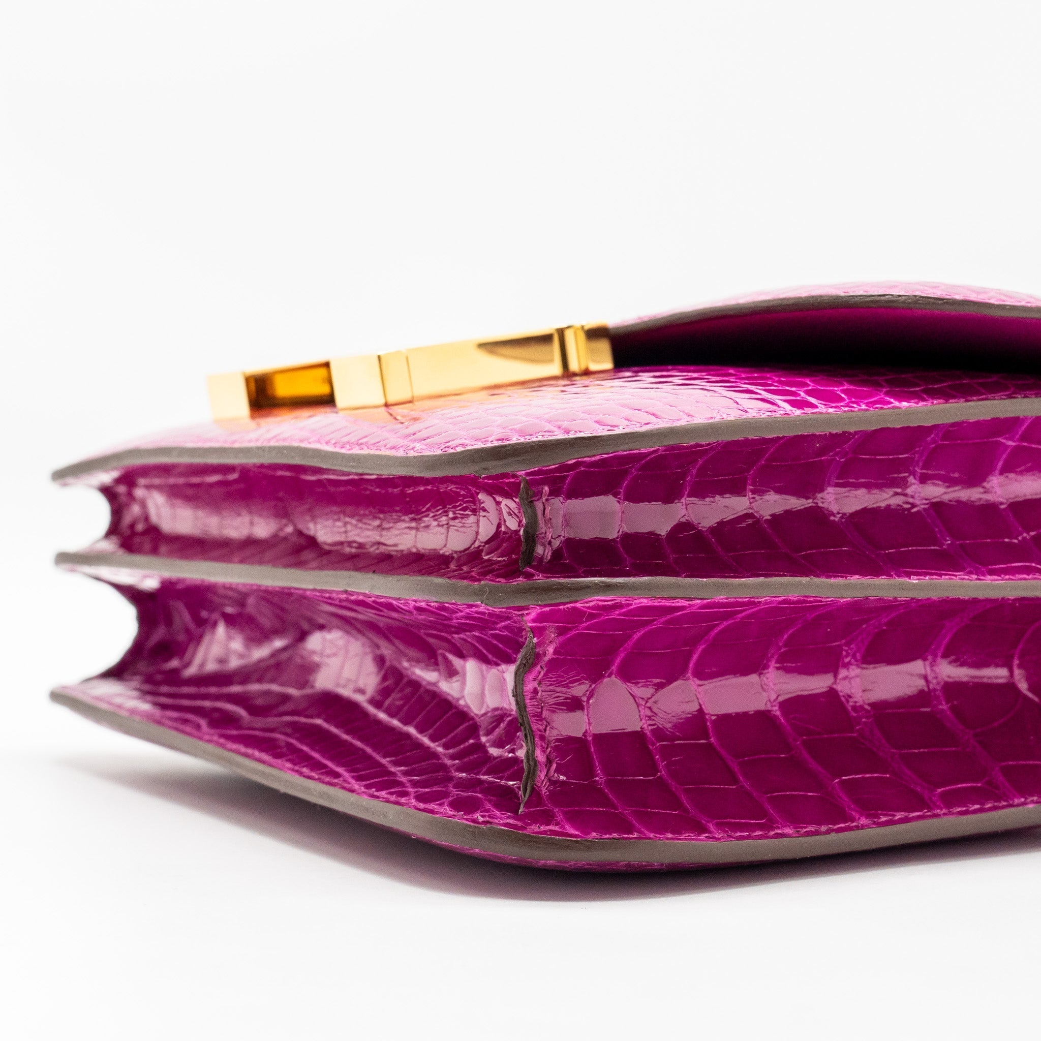 HERMES MINI CONSTANCE SHINY ALLIGATOR MISSIPPIENS J5 ROSE SHEHERARADEZ GHW