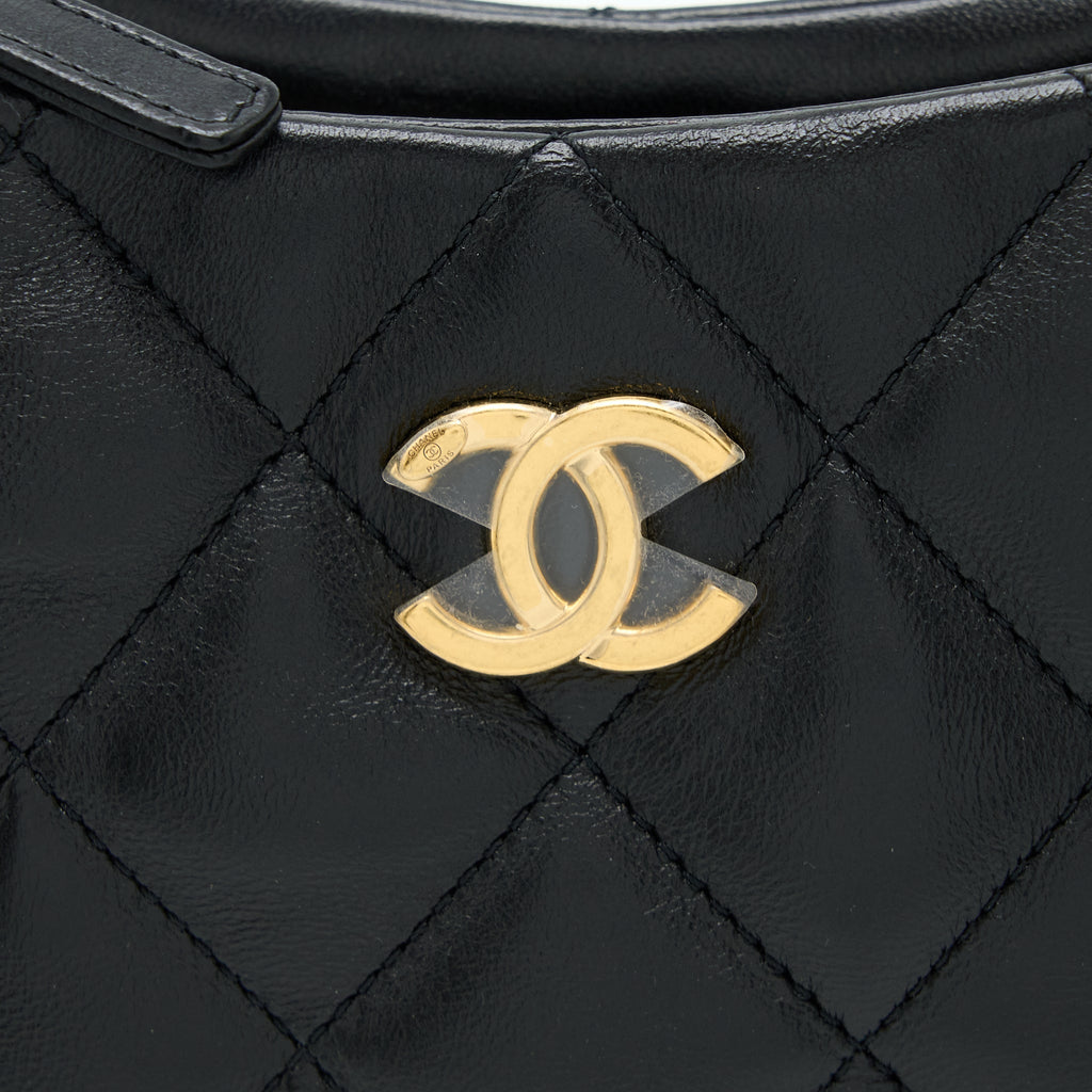 CHANEL 22K HOBO SHOULDER BAG LAMBSKIN BLACK GHW (MICROCHIP)