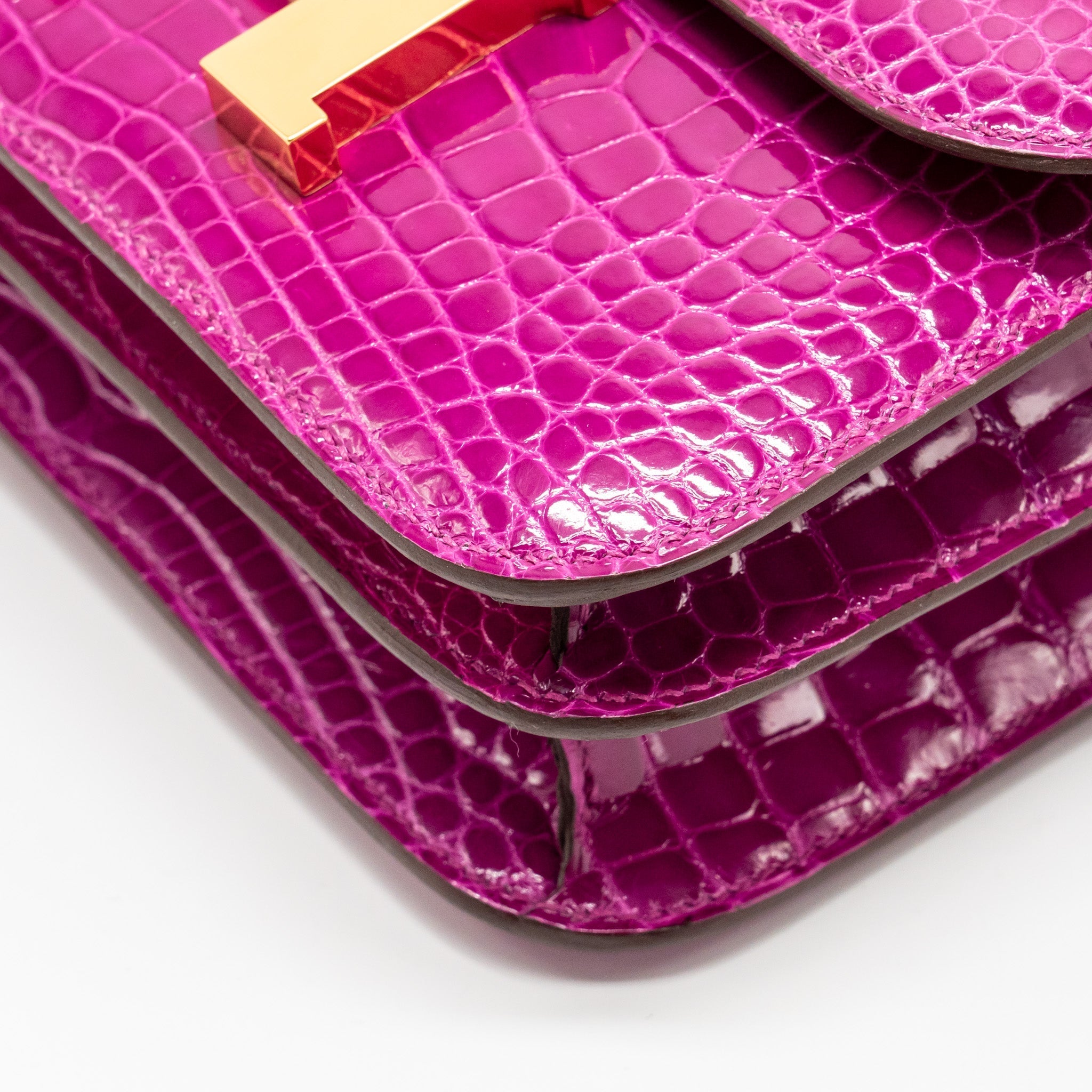 HERMES MINI CONSTANCE SHINY ALLIGATOR MISSIPPIENS J5 ROSE SHEHERARADEZ GHW