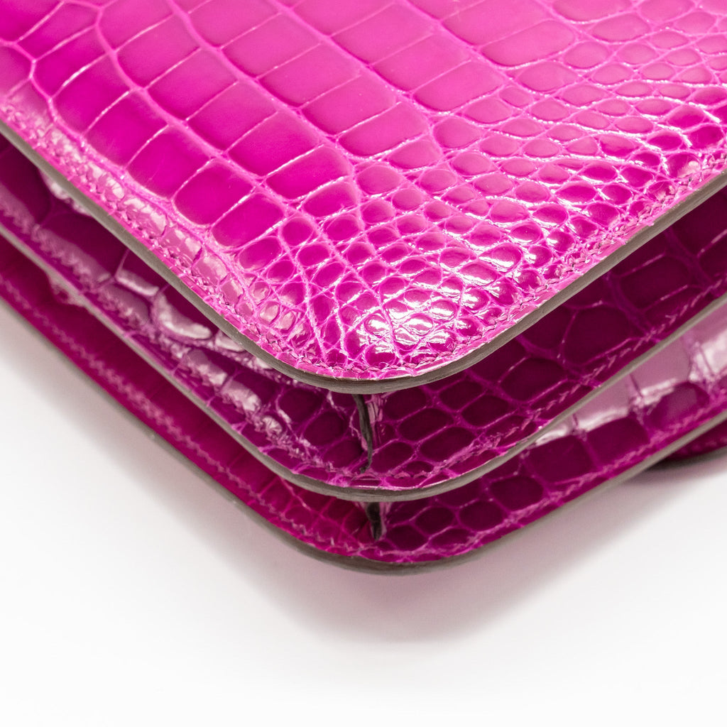 HERMES MINI CONSTANCE SHINY ALLIGATOR MISSIPPIENS J5 ROSE SHEHERARADEZ GHW