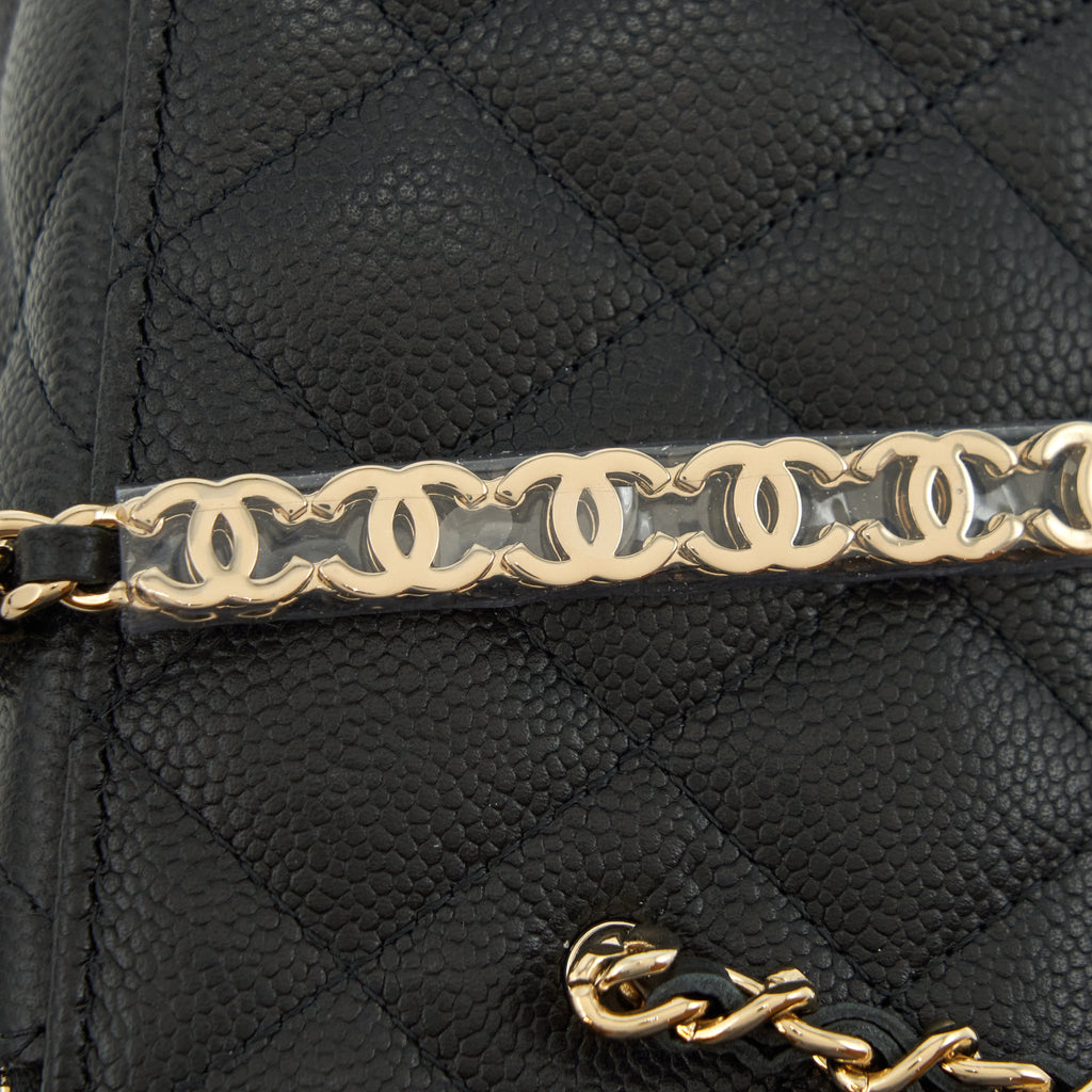 CHANEL 22P LONG VANITY WITH CC LOGO CHAIN CAVIAR BLACK LGHW