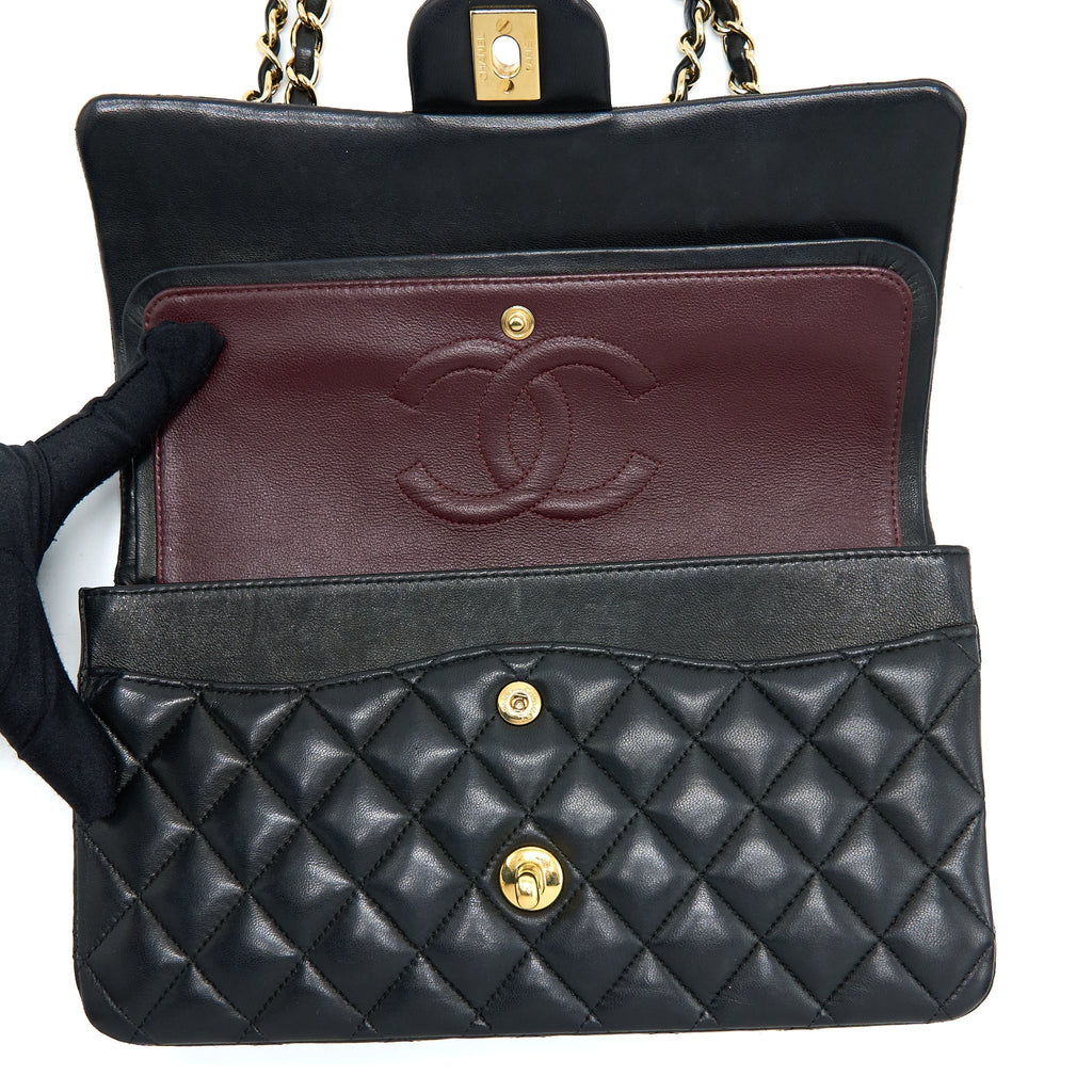 CHANEL MEDIUM CLASSIC DOUBLE FLAP BAG LAMBSKIN BLACK GHW