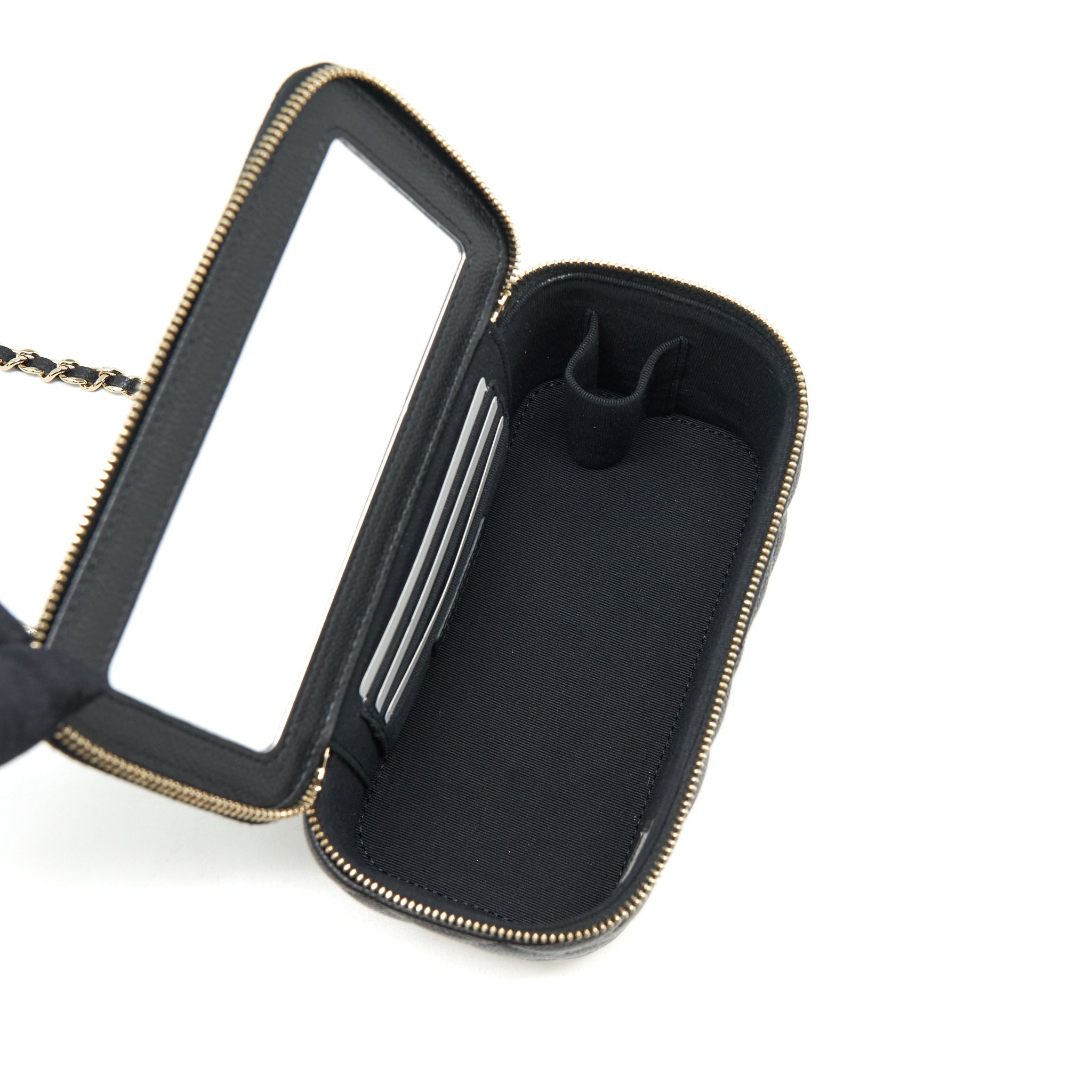 CHANEL 22P LONG VANITY WITH CC LOGO CHAIN CAVIAR BLACK LGHW