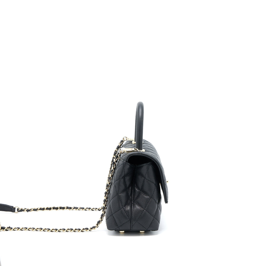 CHANEL COCO HANDLE CAVIAR BLACK LGHW(MICROCHIP)