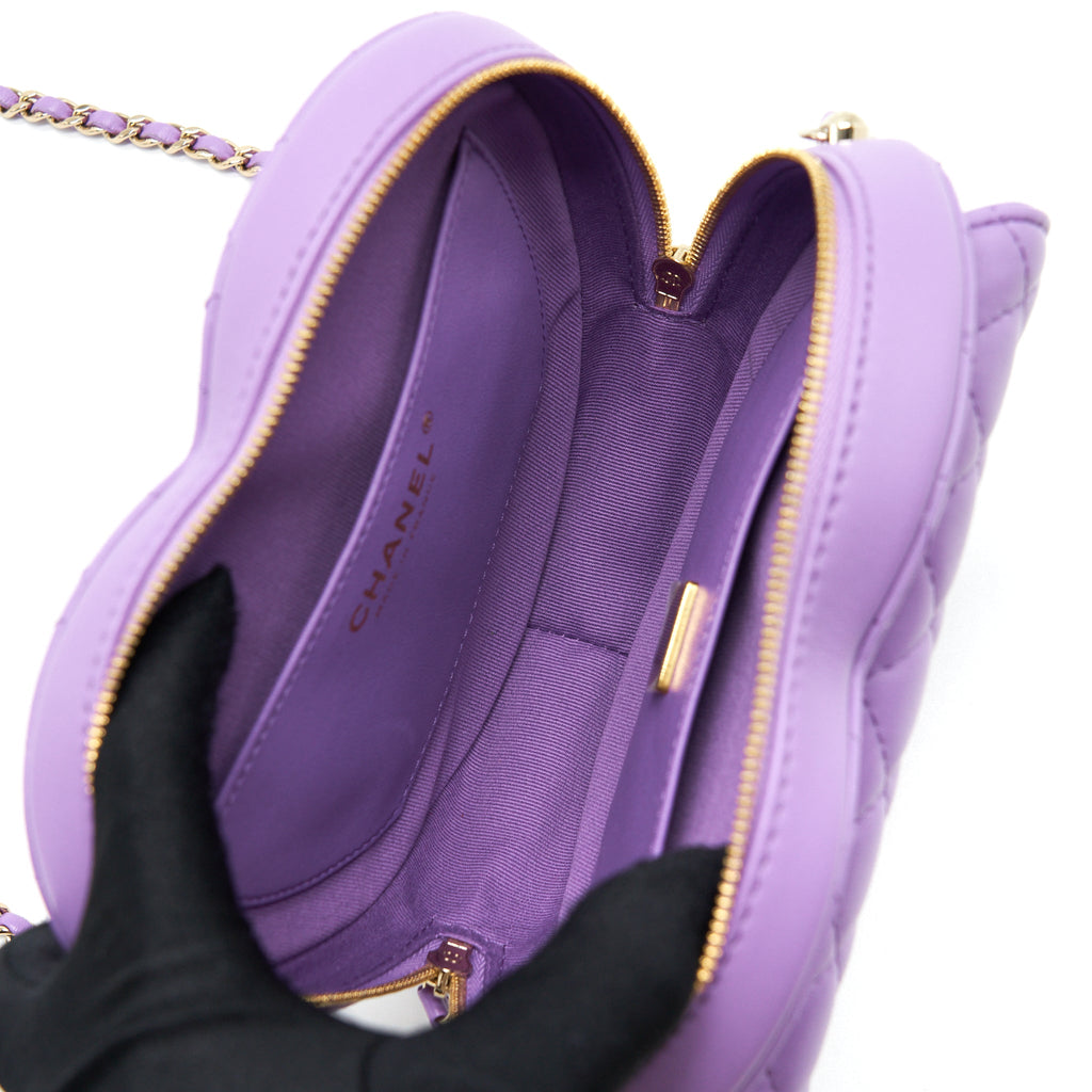 CHANEL 22S HEART BAG LAMBSKIN PURPLE LGHW (MICROCHIP)