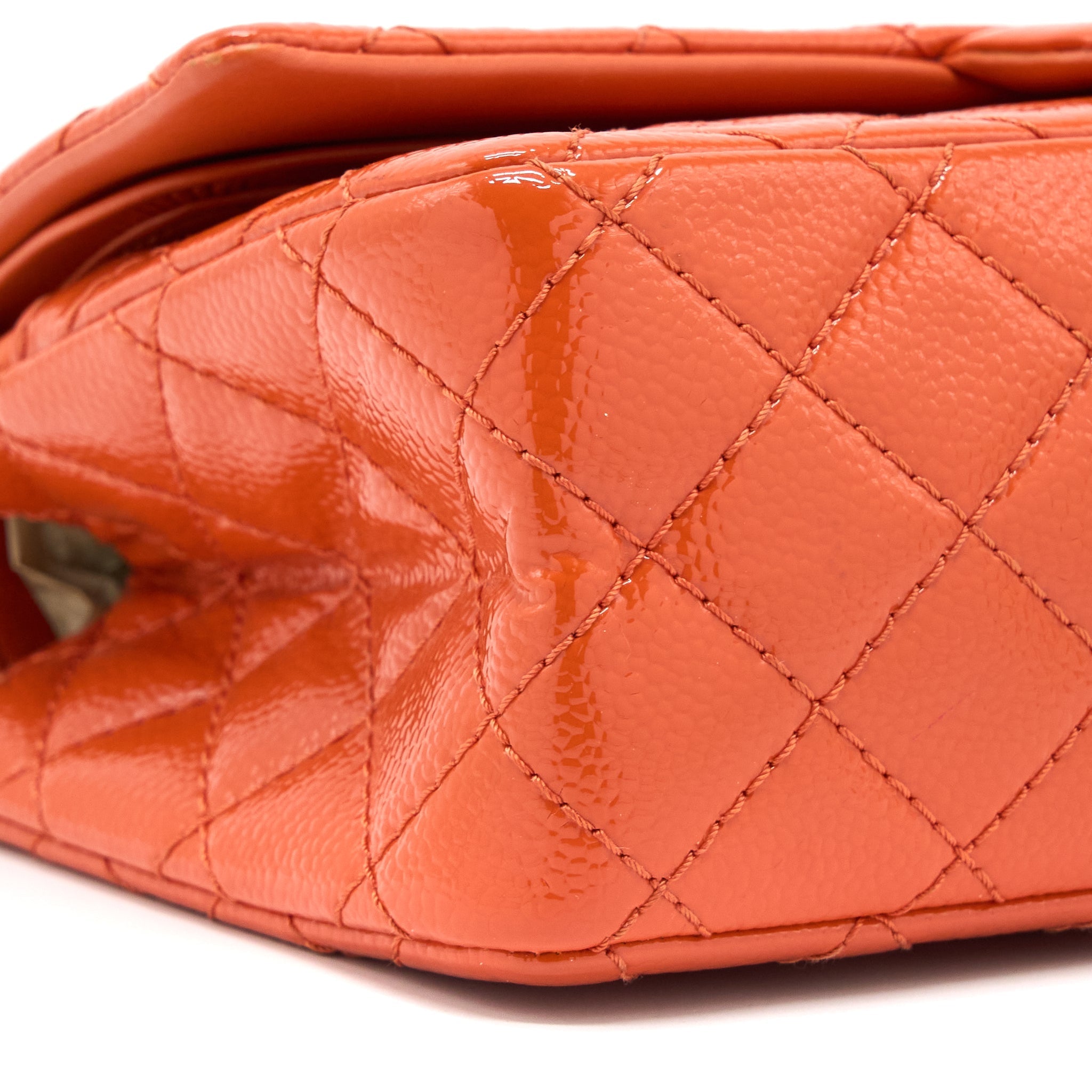 CHANEL SMALL 2.55 REISSUE FLAP BAG PATENT ORANGE SHW