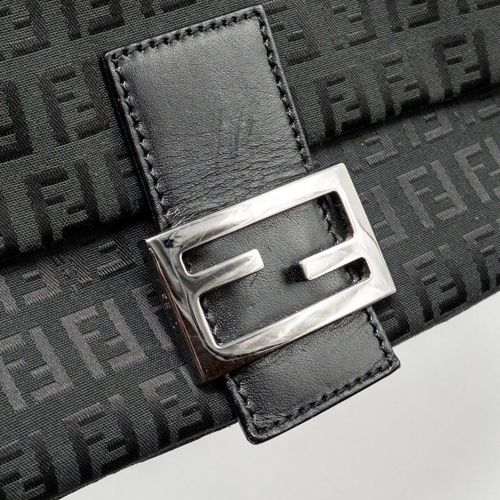 FENDI ZUCCA MAMMA BAGUETTE BAG FF LOGO CANVAS BLACK SHW
