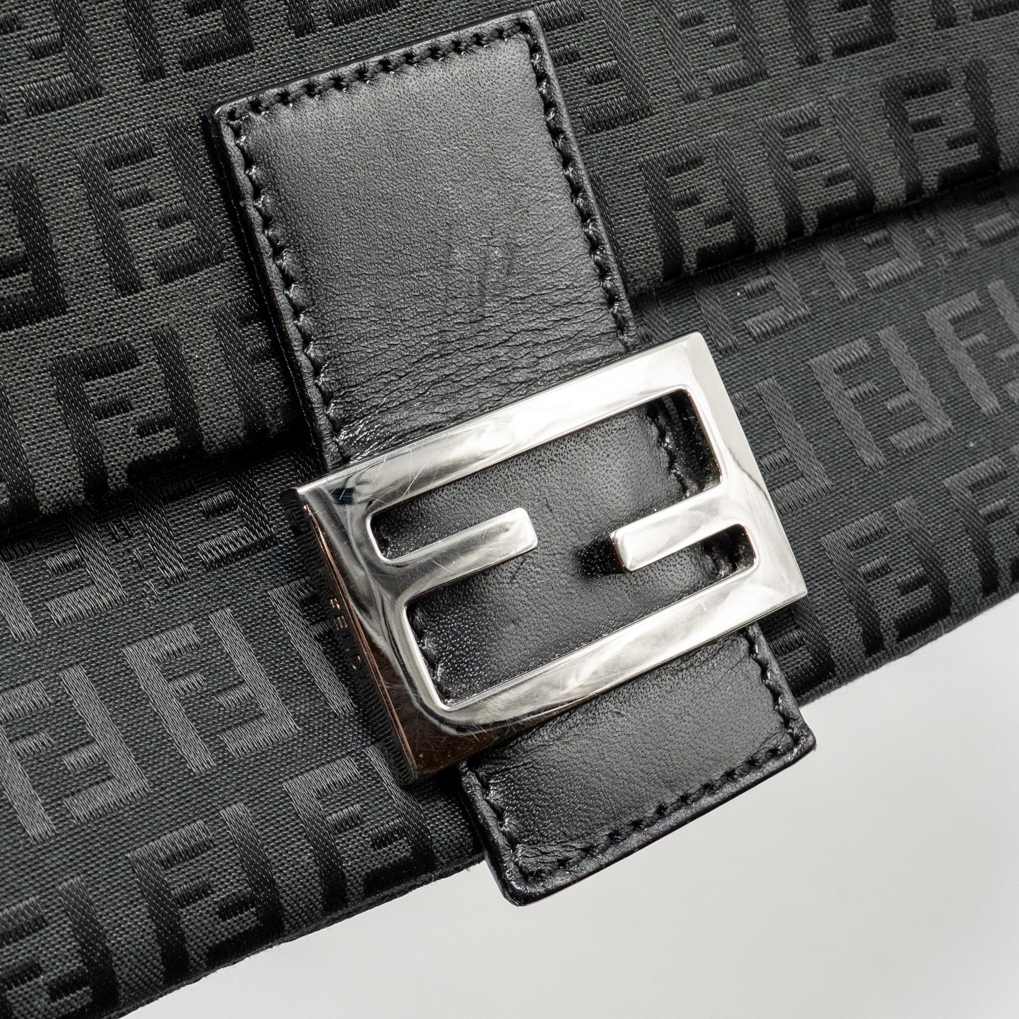 FENDI ZUCCA MAMMA BAGUETTE BAG FF LOGO CANVAS BLACK SHW