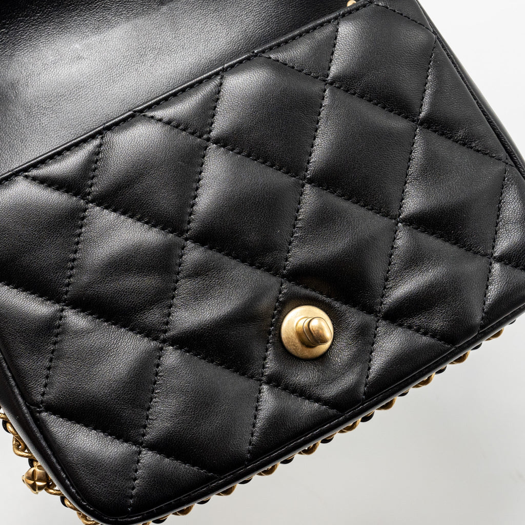 CHANEL 23B MINI FLAP BAG DETAIL CHAIN LAMBSKIN BLACK GHW(MICROCHIP)