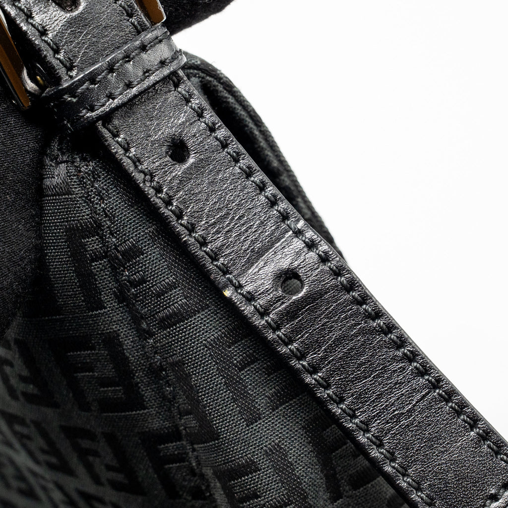 FENDI ZUCCA MAMMA BAGUETTE BAG FF LOGO CANVAS BLACK SHW