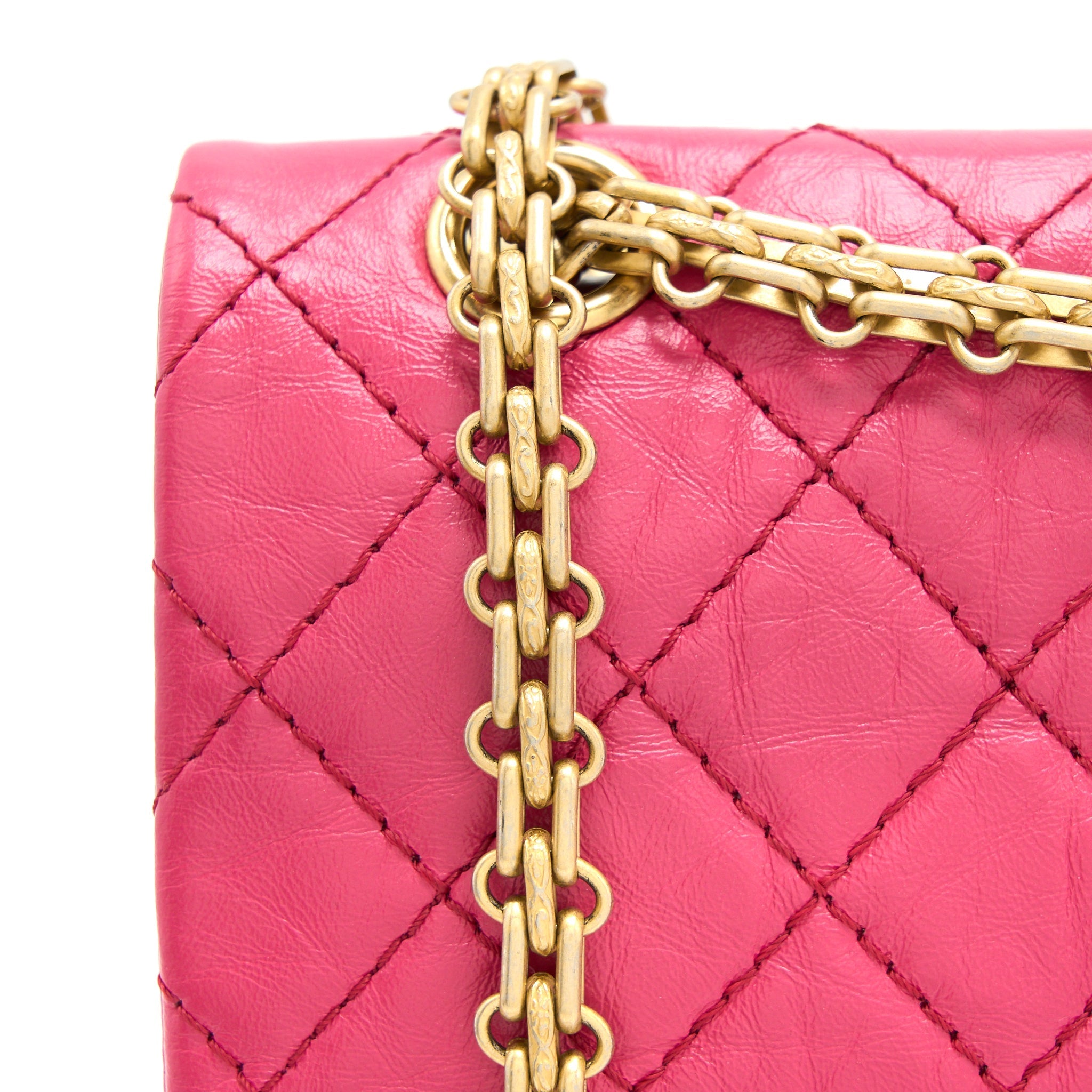 CHANEL SMALL 2.55 REISSUE AGED CALFSKIN HOT PINK BRUSHED GHW