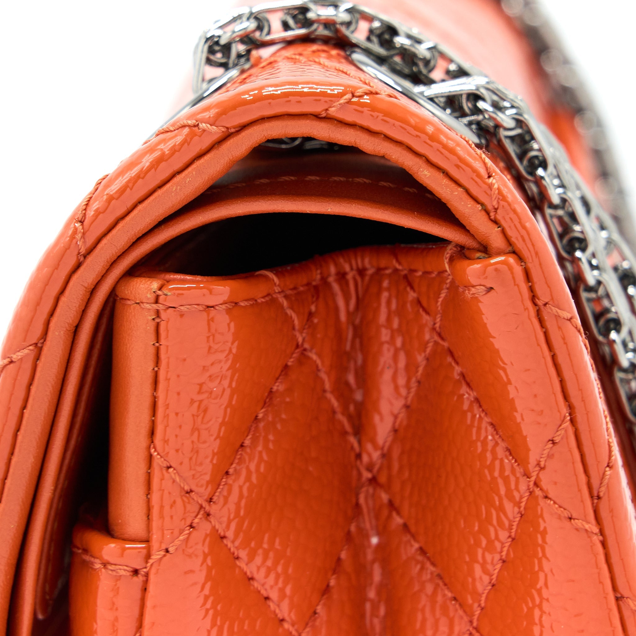 CHANEL SMALL 2.55 REISSUE FLAP BAG PATENT ORANGE SHW