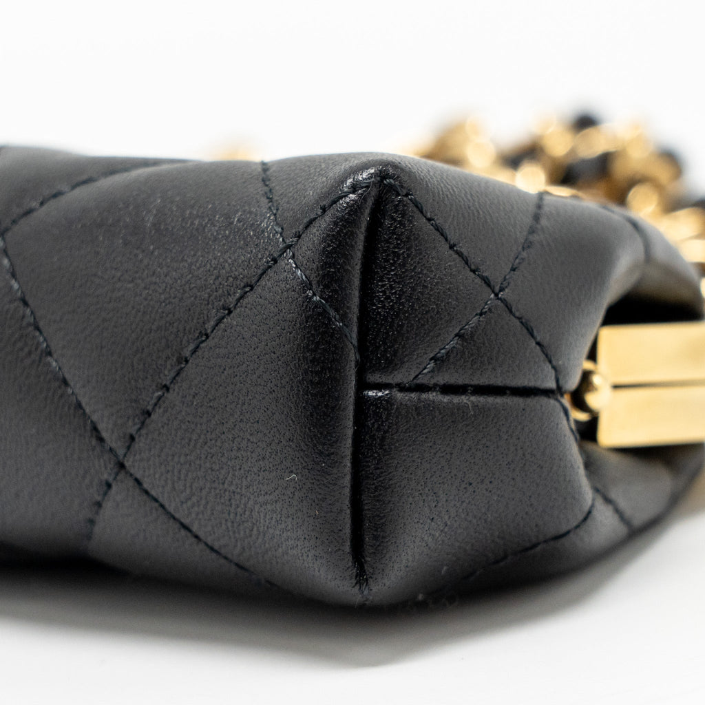 CHANEL 23P MINI COIN PURSE WITH CHAIN CALFSKIN BLACK LGHW(MICROCHIP)