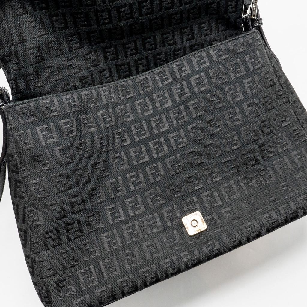 FENDI ZUCCA MAMMA BAGUETTE BAG FF LOGO CANVAS BLACK SHW