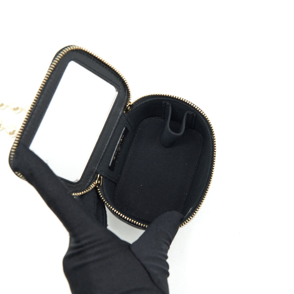 CHANEL MINI VANITY WITH PEARL CHAIN LAMBSKIN BLACK LGHW