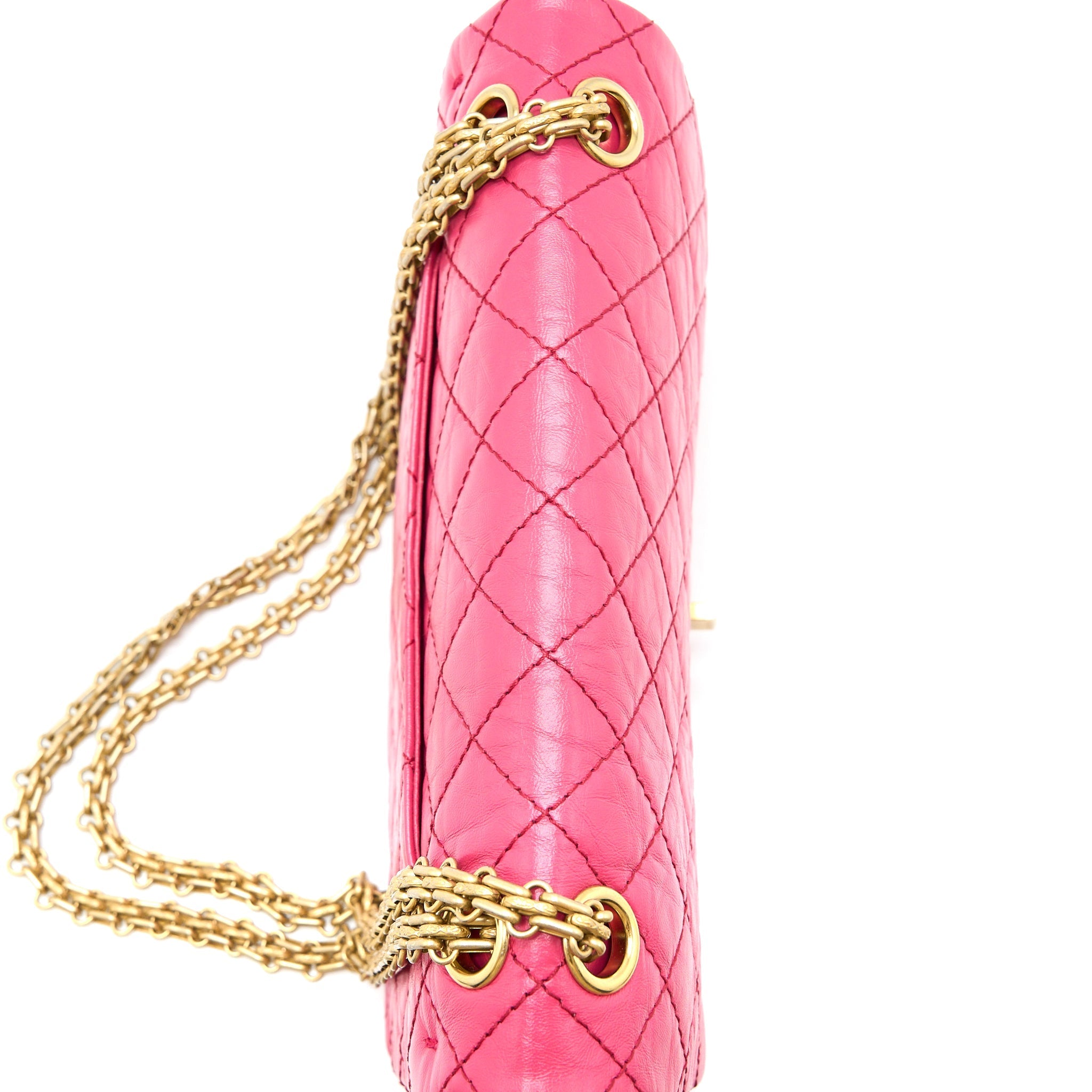 CHANEL SMALL 2.55 REISSUE AGED CALFSKIN HOT PINK BRUSHED GHW
