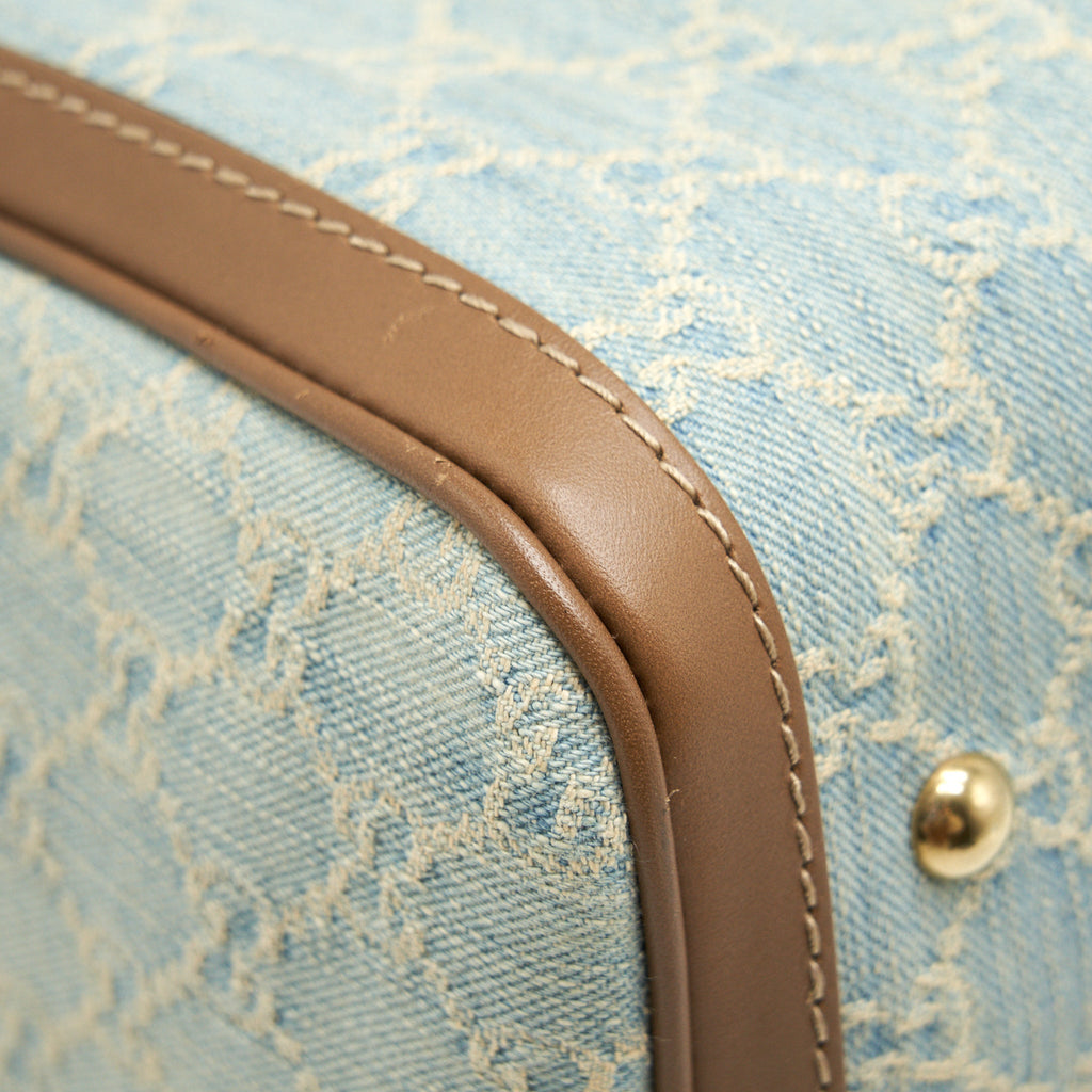 GUCCI GG DENIM BOSTON BAG WITH CROSS BODY STRAP