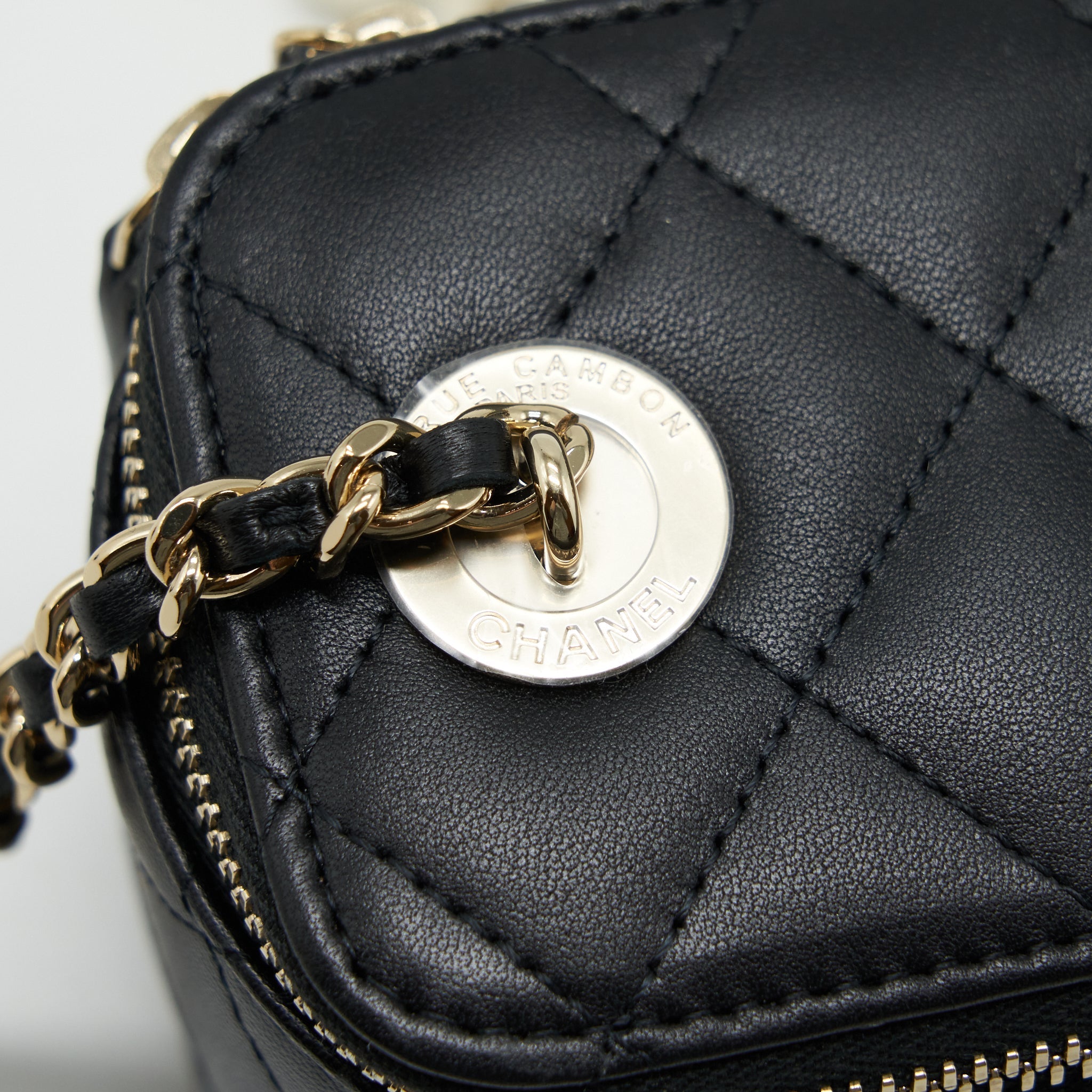 CHANEL MINI VANITY WITH PEARL CHAIN LAMBSKIN BLACK LGHW