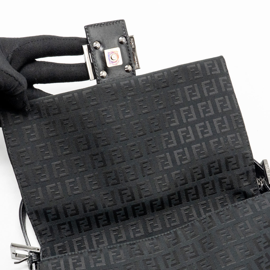 FENDI ZUCCA MAMMA BAGUETTE BAG FF LOGO CANVAS BLACK SHW