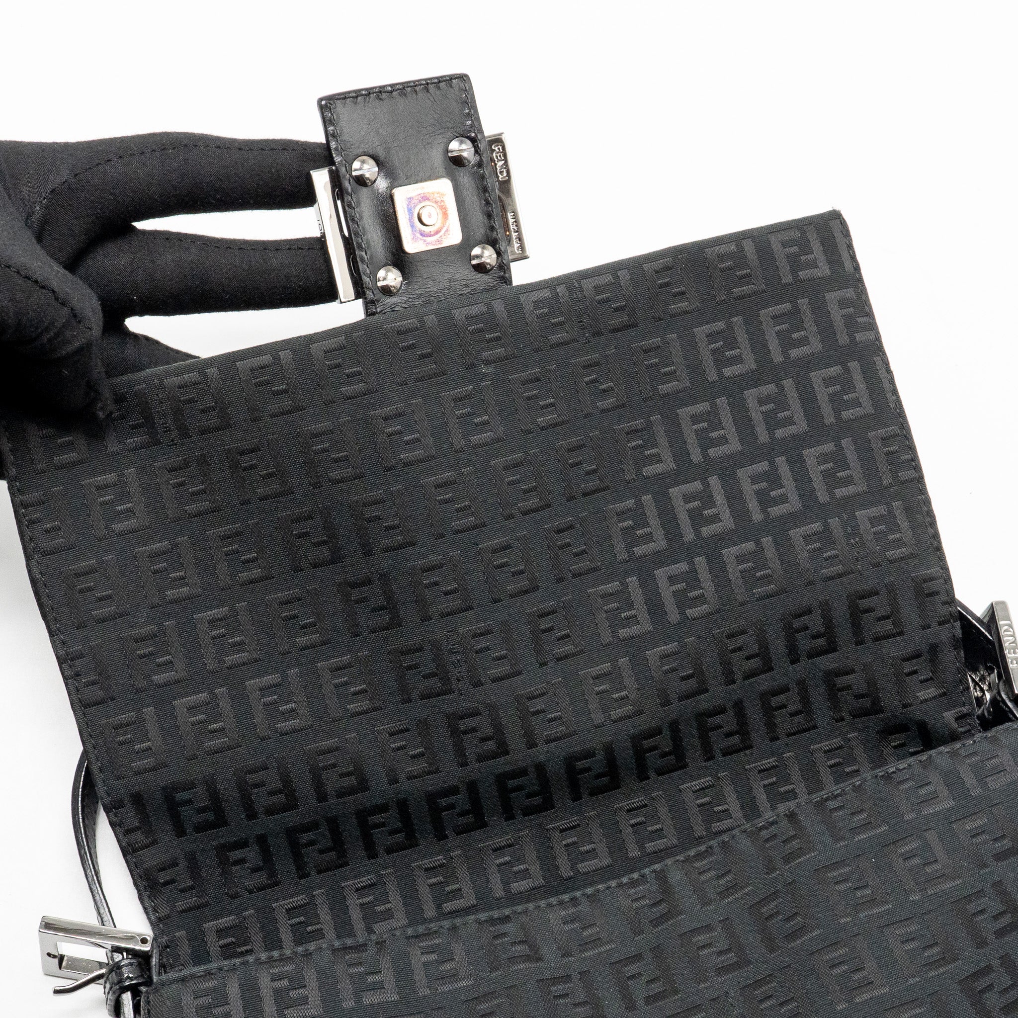 FENDI ZUCCA MAMMA BAGUETTE BAG FF LOGO CANVAS BLACK SHW